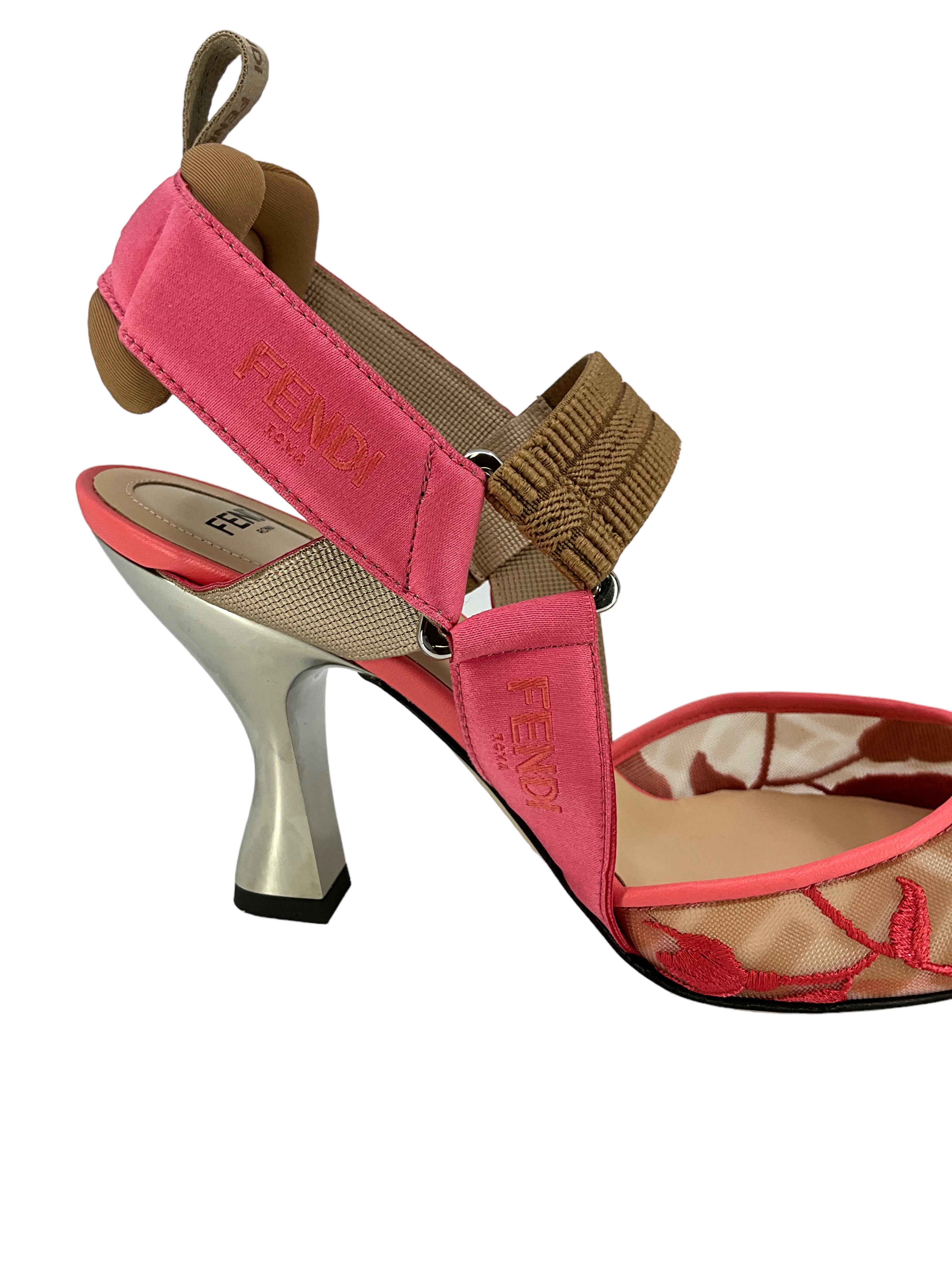 FENDI Colibri Mesh Medium Heeled Slingback Sandals Women's Size 7.5 (US) - New Designer Shoes for Parties, Weddings & Evening Events