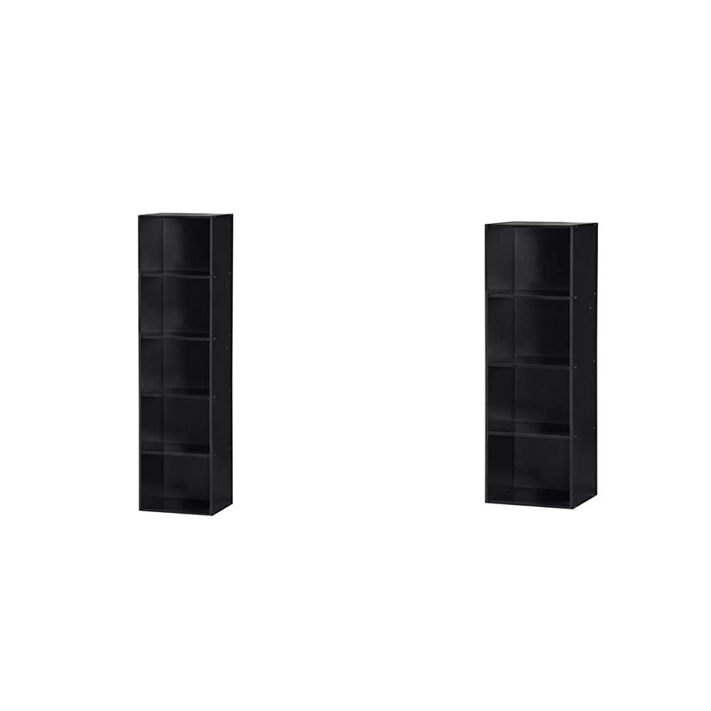 Hodedah 5-Shelf & 4-Shelf Bookcase Set - Black Wooden Storage Shelves for Home Office, Living Room, Bedroom - Perfect for Organizing Books, Decor & Essentials