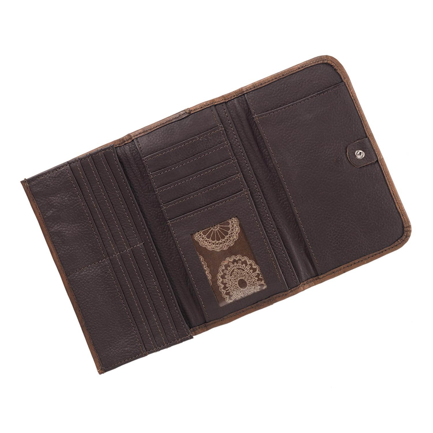 American West Leather Tribal Weave Women's Tri-Fold Wallet - Handmade Genuine Leather with Marine Turquoise Accents | Perfect for Everyday Use, Travel & Gift Giving