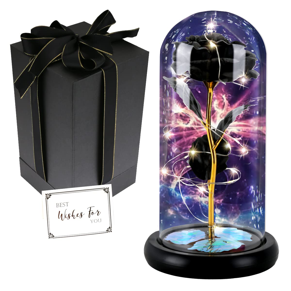 FAYODO Beauty and The Beast Rose - Eternal Galaxy Rose Flower in Glass Dome with LED Light - Romantic Gift for Girlfriend, Wife, Mom - Perfect for Valentine's Day, Mother's Day, Birthday, Anniversary & Engagement - Home Decor & Special Occasion Gift
