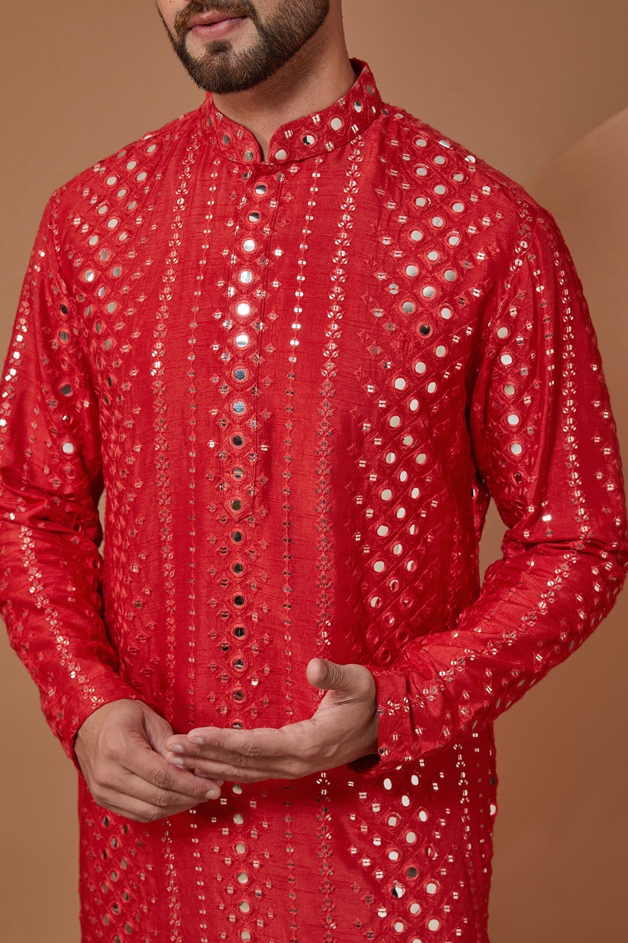 Stylish Red Mirror Work Kurta for Women - Traditional Indian Embroidered Tunic Top - Perfect for Festivals, Weddings & Ethnic Occasions