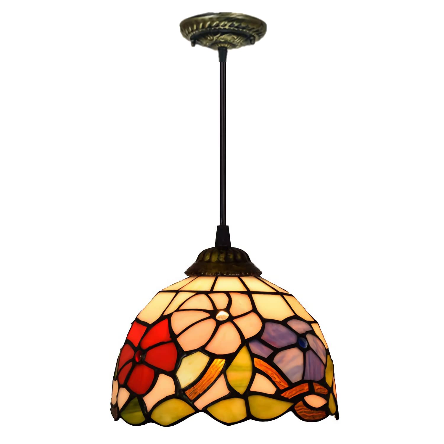 8 Inch Tiffany Pendant Hanging Lamp - Vintage Stained Glass Ceiling Light Fixture, Retro Mini Chandelier for Living Room, Bedroom, Hallway (20cm) - Perfect for Home Decor, Dining Room Lighting & Cozy Ambiance