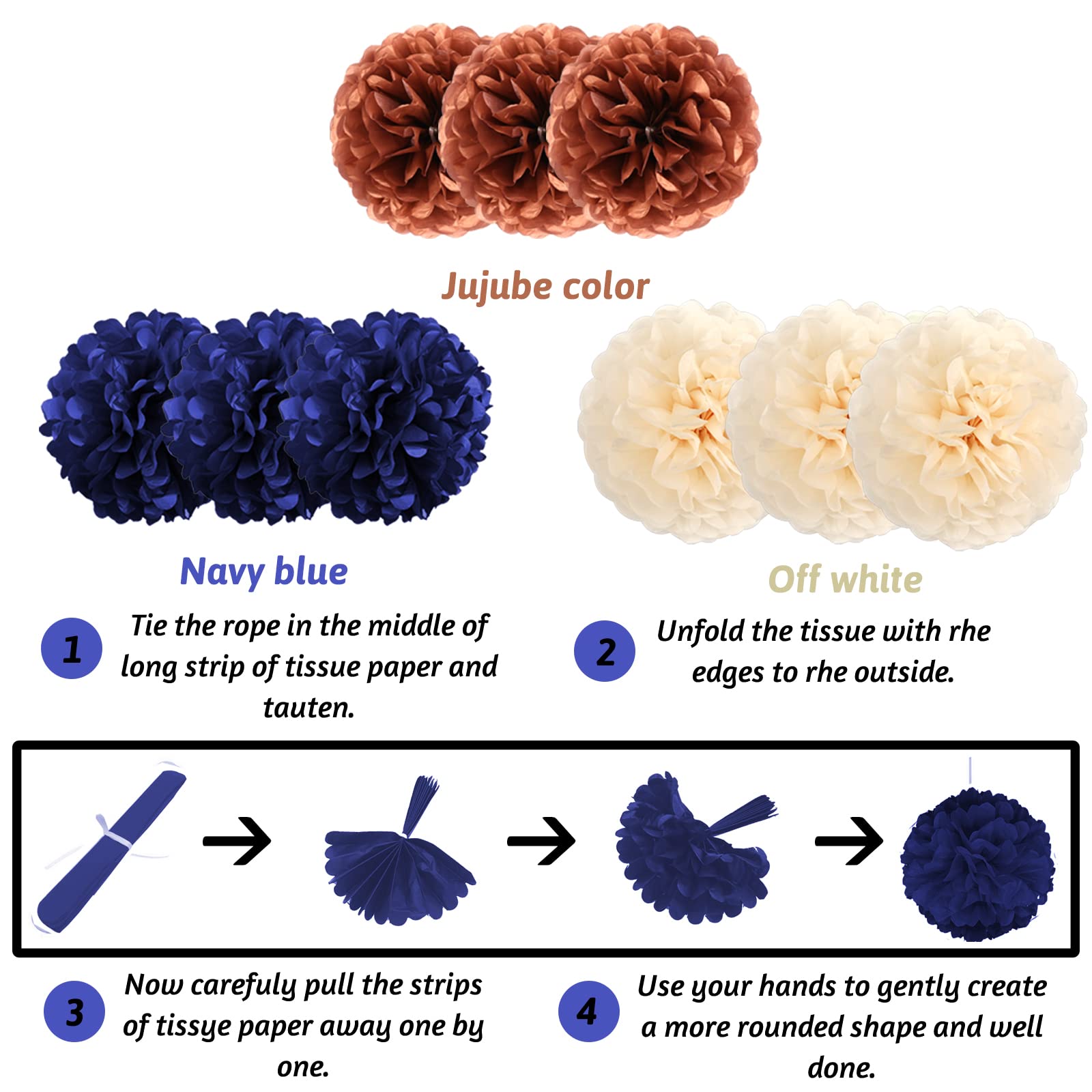 Navy Blue & Rose Gold Birthday Decorations Set - Happy Birthday Banner, Paper Pompoms & Balloons for Women, Men, Boys & Girls | Perfect for Birthday Parties, Baby Showers & Anniversary Celebrations