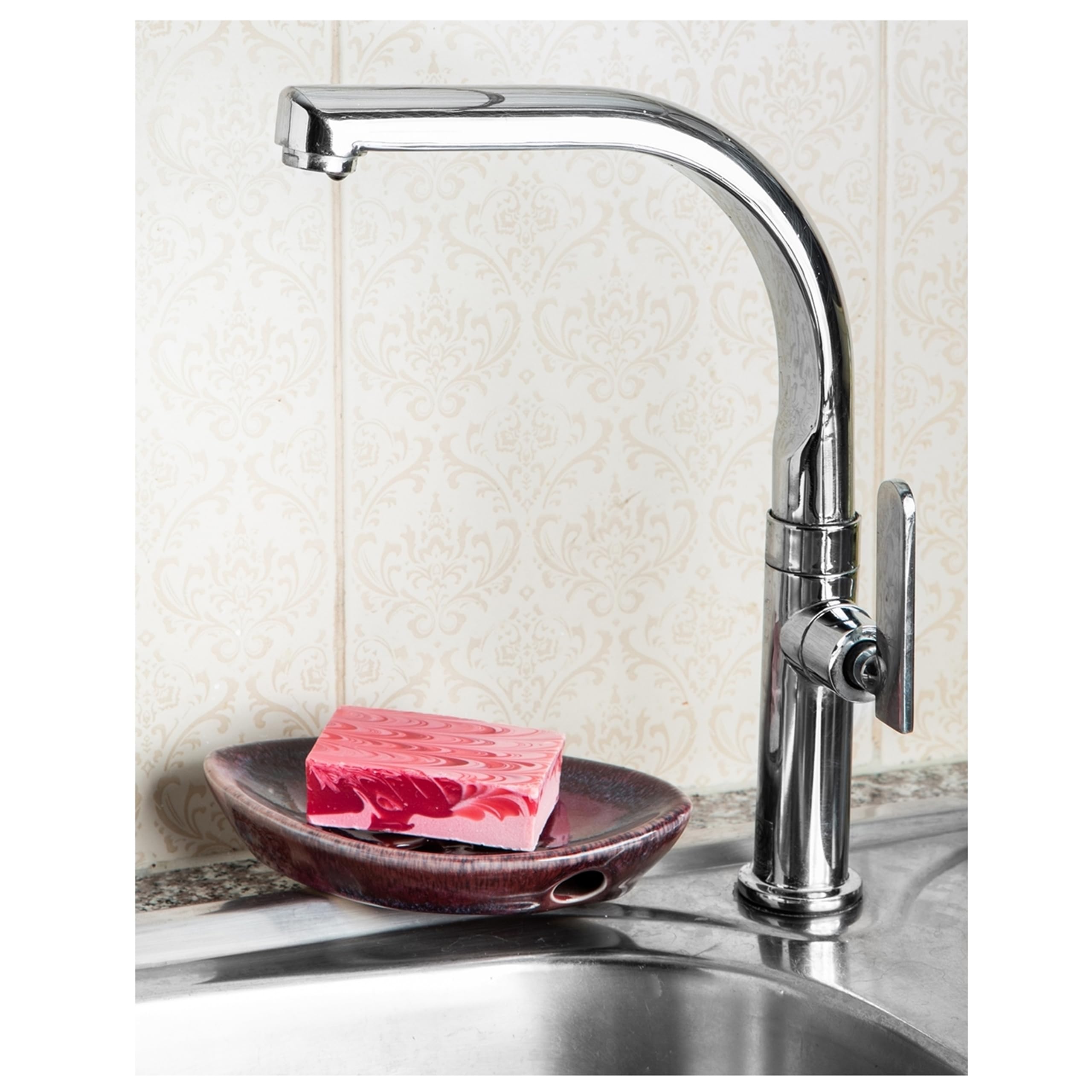 Ceramic Soap Dish with Self Draining Tray - Elegant Purple Bar Soap Holder for Bathroom, Kitchen & Shower - Perfect for Sink Countertops, Vanities and Spa Decor