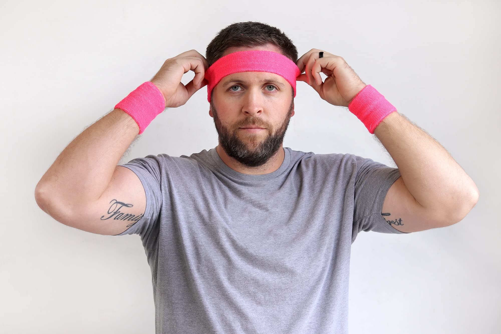 12 Pack Cotton Terry Cloth Sweatbands - Moisture Wicking Sports Headbands for Basketball, Running, Tennis & Workouts by Kenz Laurenz - Stay Dry & Comfortable During Intense Exercise