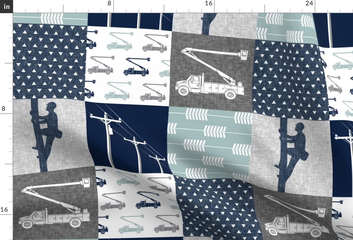 **Spoonflower Fabric - Lineman Patchwork Navy & Grey Arrows Cheater Quilt Bucket Truck Boy Printed on Minky Fabric by The Yard - Perfect for Sewing Baby Blankets, Quilt Backing, Plush Toys & DIY Home Decor**