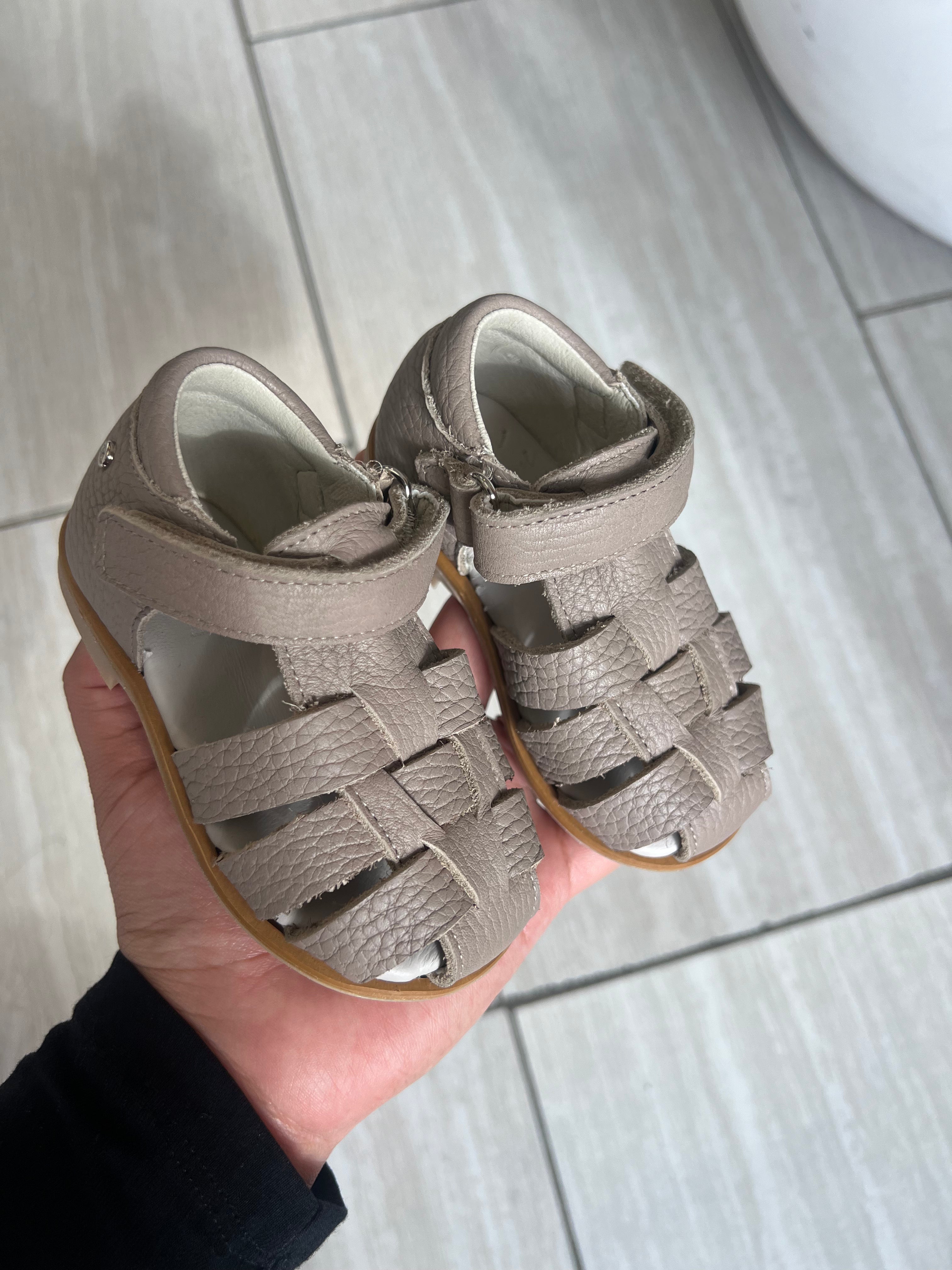 Manuela Taupe Closed Toe Baby Sandals for Girls - Soft Leather First Walkers with Adjustable Straps | Perfect for Summer Outings, Beach Trips & Special Occasions