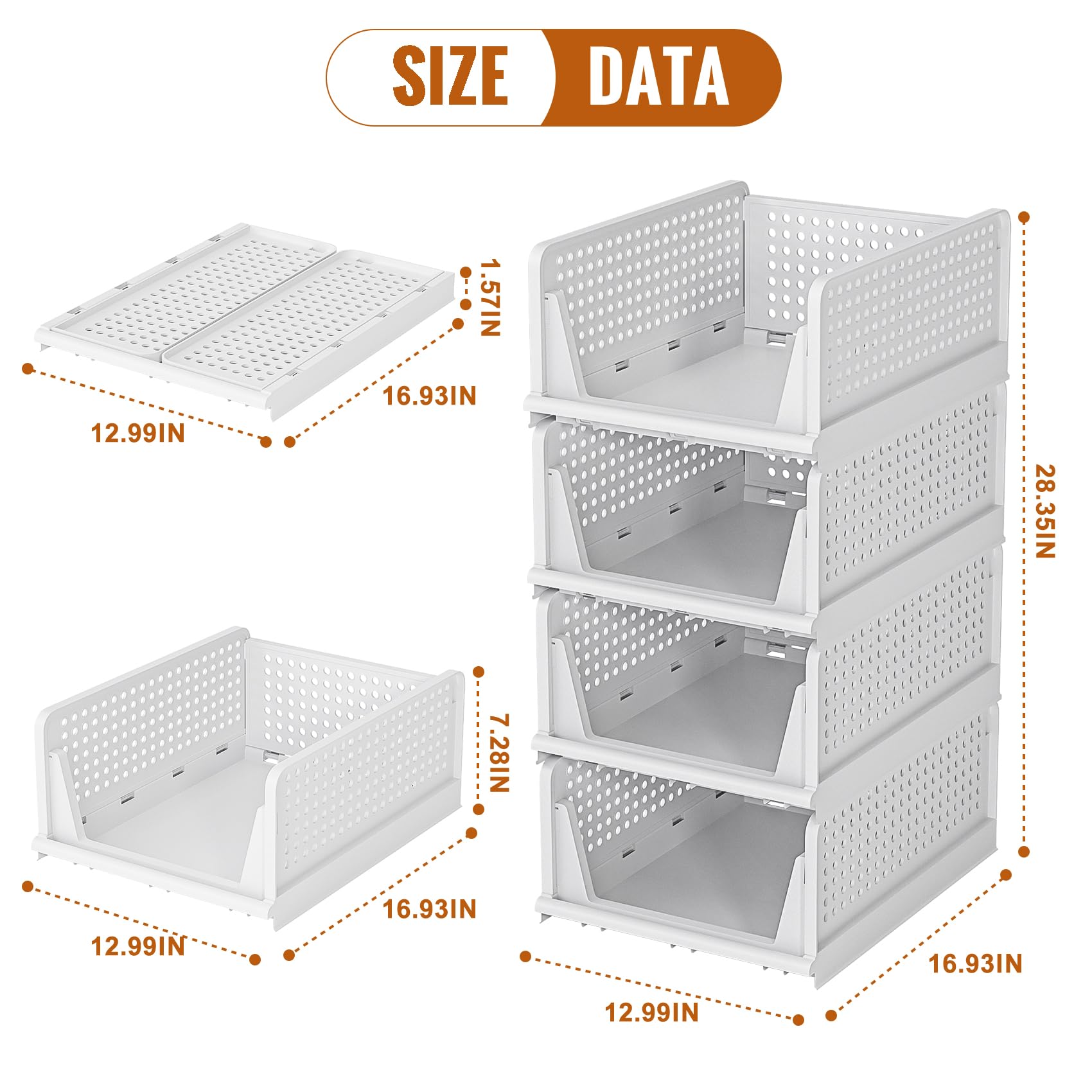 Neprock 4-Pack Stackable Plastic Storage Drawers - Closet Organizer Bins for Clothes, Wardrobe & Shelf Storage (4L) | Space-Saving Solution for Bedroom, Office & Kids Room Organization