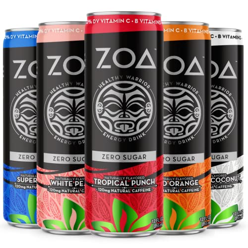 ZOA Sugar Free Energy Drink Bundle - 12 Fl Oz (60 Pack) - Zero Sugar, B Vitamins, Amino Acids, Camu Camu, Electrolytes & Natural Caffeine - Healthy Energy Boost for Workouts, Office & Daily Activities