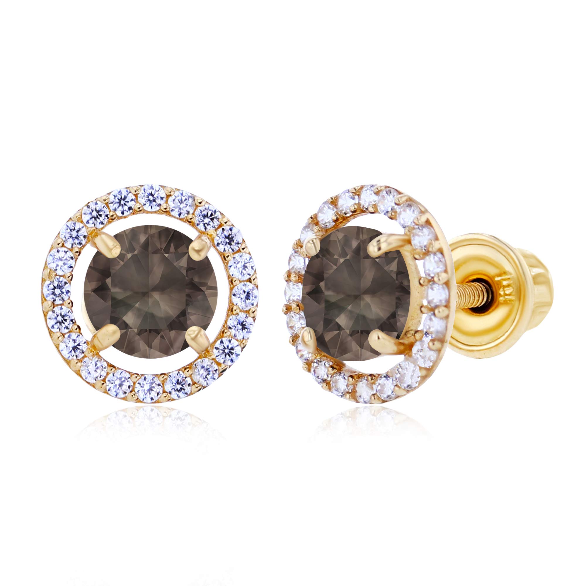 14K Solid Gold 8mm Halo Natural Birthstone Screwback Stud Earrings for Women | 5mm Round Birthstone | 1mm Created White Sapphire Halo Earrings | Perfect for Birthdays, Anniversaries & Everyday Elegance