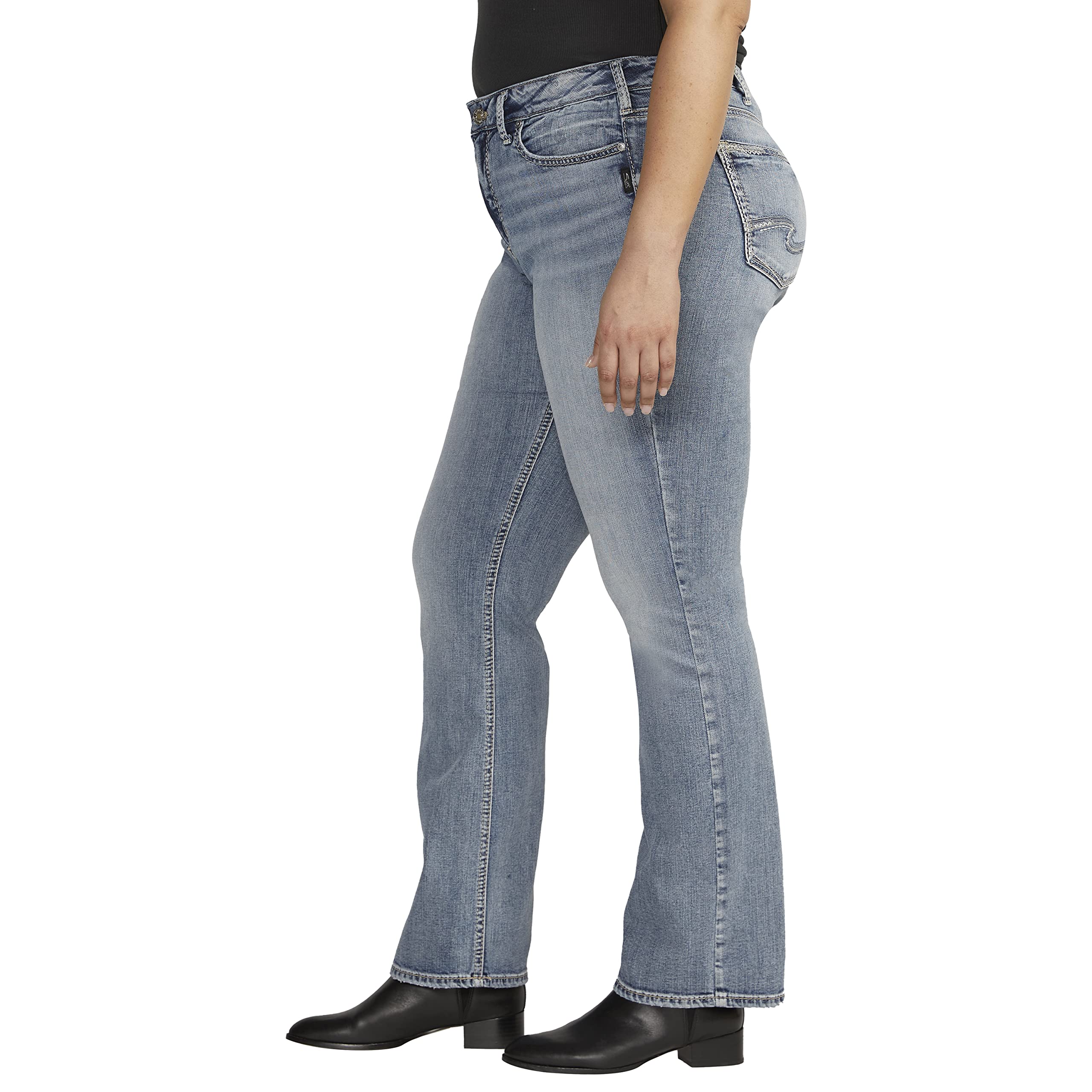 Silver Jeans Co. Women's Plus Size Suki Mid Rise Slim Bootcut Jeans - Comfortable Stretch Denim Pants for Casual Wear & Night Out