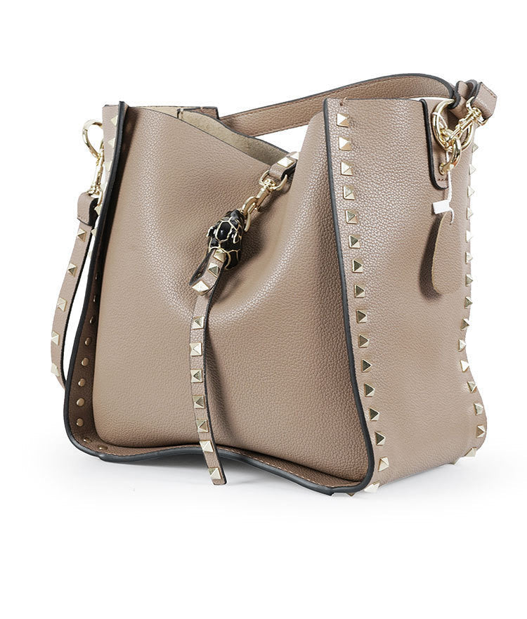 Vintage Bucket Bag with Metal Rivets - Stylish Leather Crossbody Purse for Women | Perfect for Casual Outings, Travel & Everyday Use