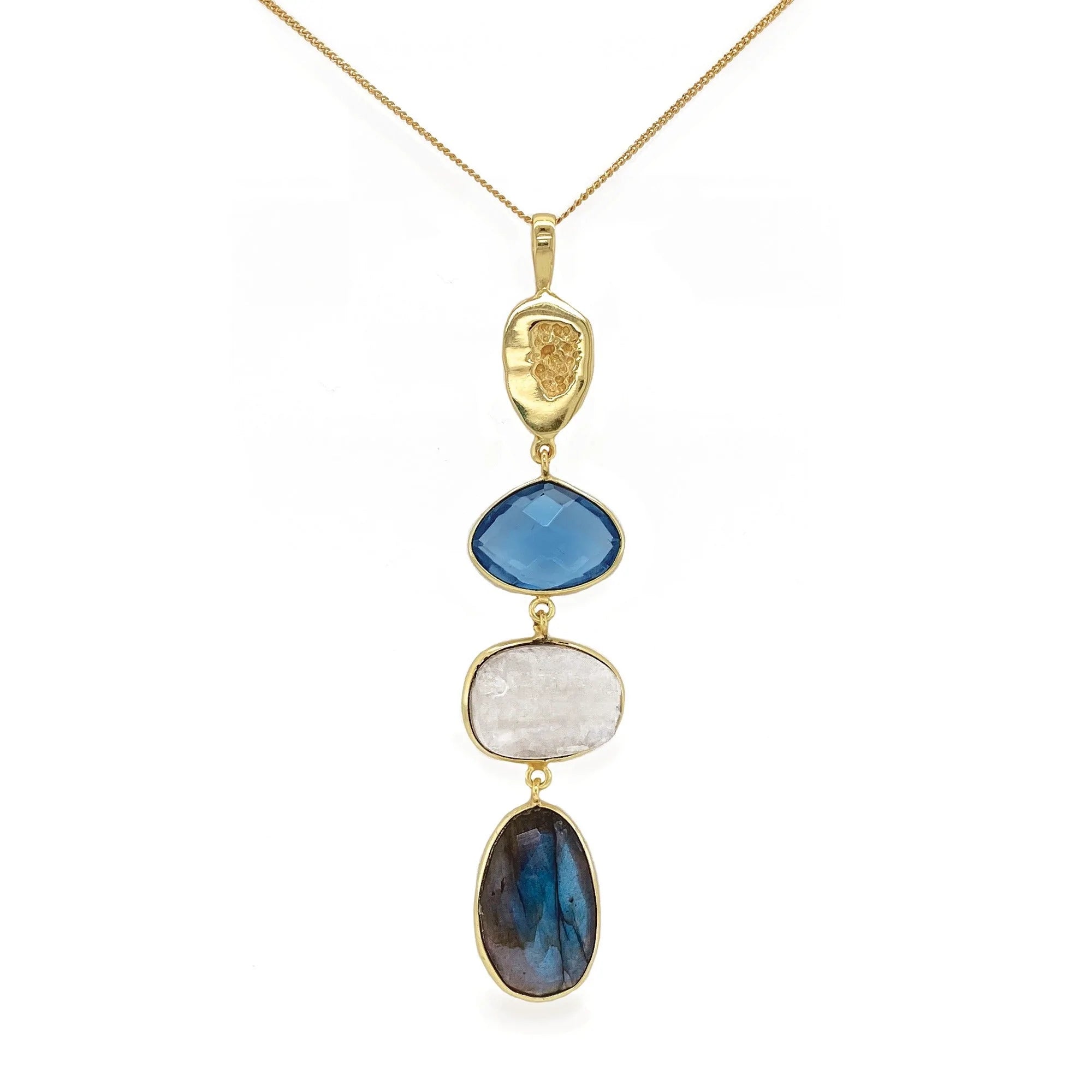 Blue Rhapsody Gemstone Drop Pendant Necklace - Elegant Jewelry for Women, Perfect for Parties, Weddings & Special Occasions