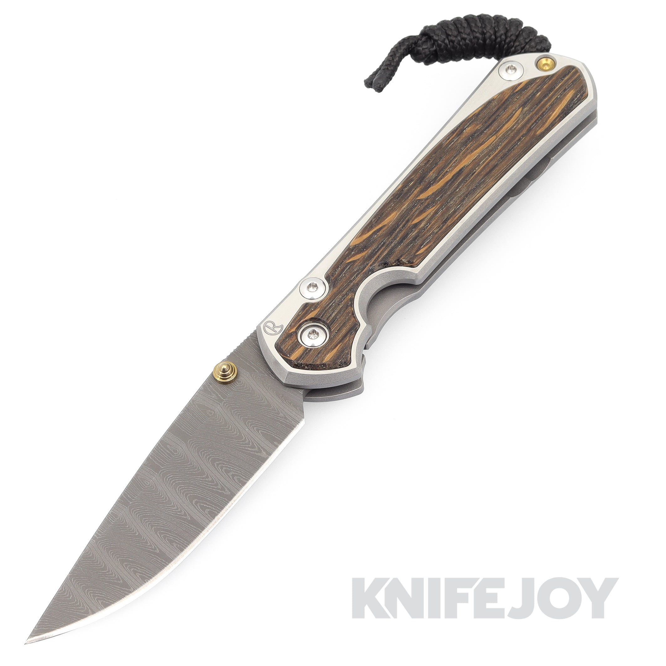 Chris Reeve Knives Small Sebenza 31 Folding Knife - Ladder Damascus Drop Point Blade, Bog Oak Inlay & Polished Handles - EDC, Camping, Hunting & Outdoor Survival Gear