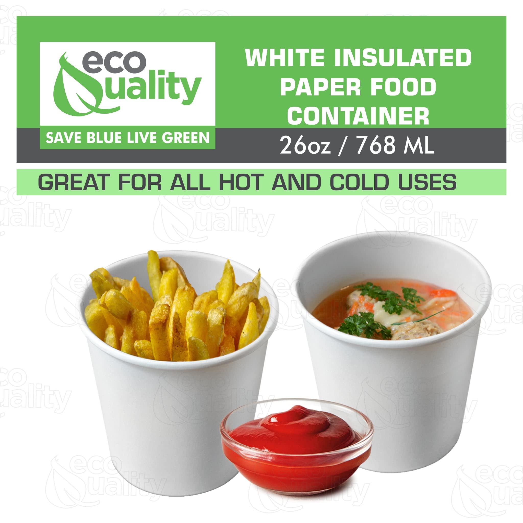 Eco-Friendly Disposable 26oz White Paper Soup Containers - Microwave & Freezer Safe Food Storage Bowls for Ice Cream, Frozen Yogurt, Desserts - Bulk Pack of 100 - Perfect for Takeout, Parties & Catering