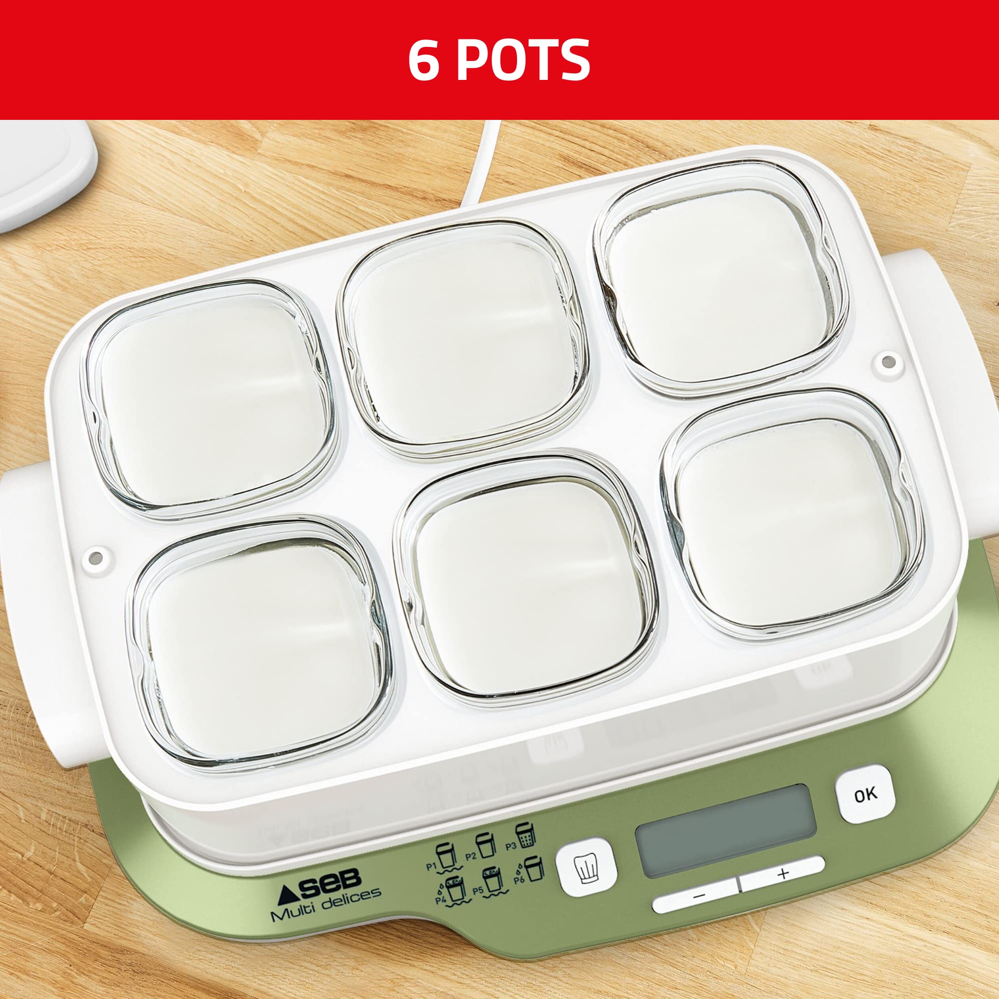 SEB Yogurt Maker 6 Pots - Multi Delices Express & Vegetal Yogurt Maker with 6 Glass Jars for Homemade Yogurt - Perfect for Healthy Snacks, Breakfast, and Vegan Diets