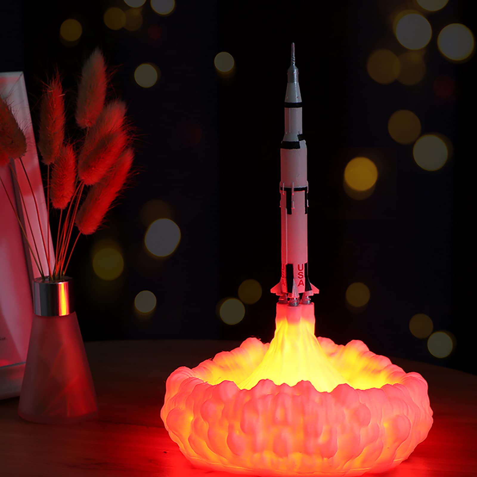 3D Printed Rocket Lamp - 8.8 Inch/22.5cm Space Shuttle Night Light with USB Rechargeable, Moon Lamp for Boys Room Decor, Birthday Gift for Rocket Lovers - Perfect for Bedroom, Kids Room & Space-Themed Party Decorations