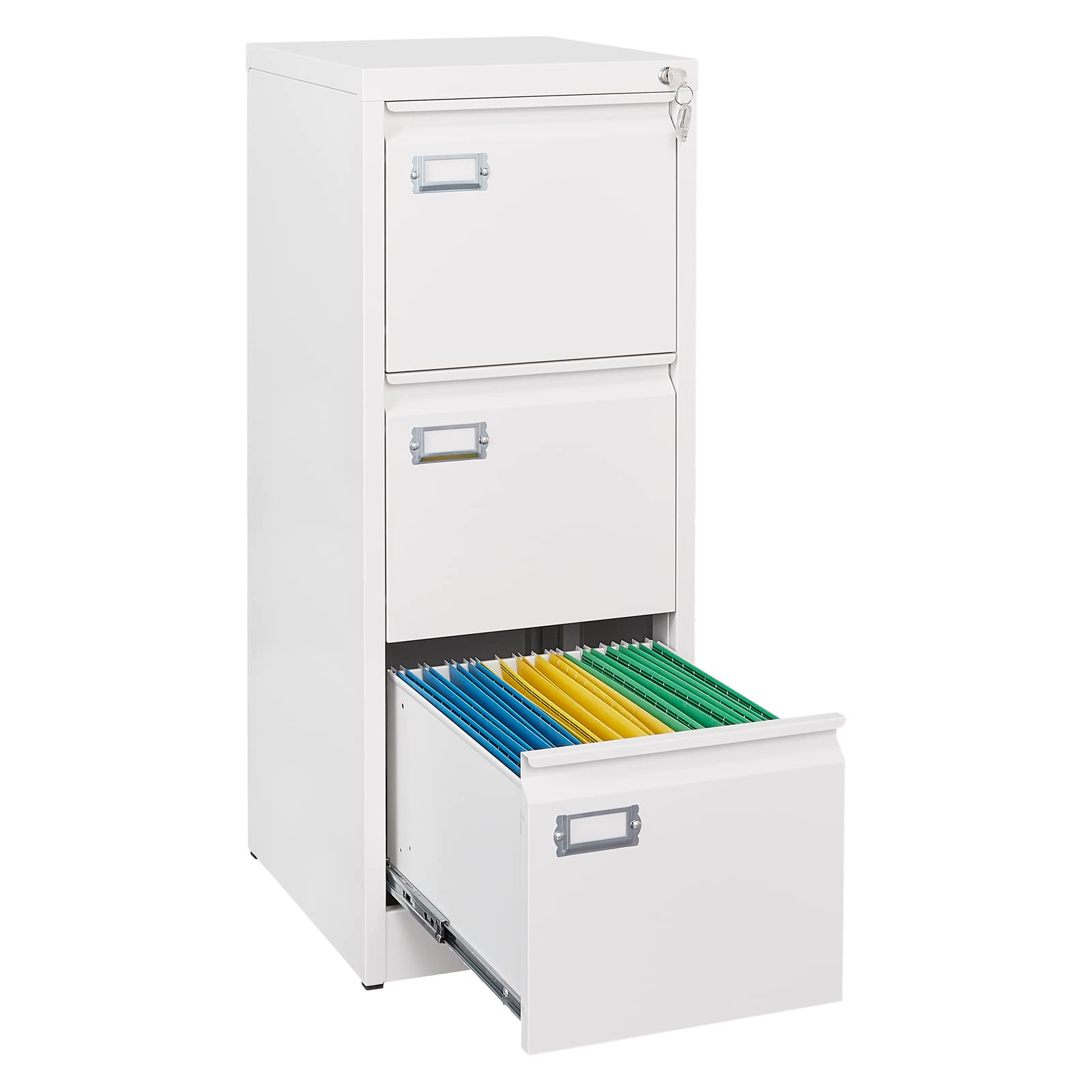 Anxxsu 3-Drawer Metal File Cabinet with Lock - Vertical Home Office Storage for A4 Legal/Letter Size Documents, 15.1