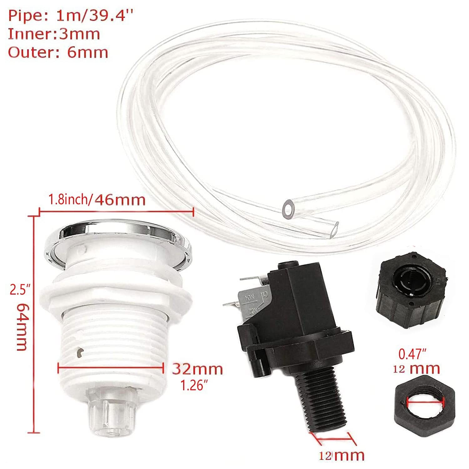 Garbage Disposal Air Switch Kit - Spa Bathtub & Hot Tub Air Activated Button - Swimming Pool & Food Waste Disposer Switch (1 Set) - Perfect for Kitchen Sink, Bathroom & Outdoor Pool Control