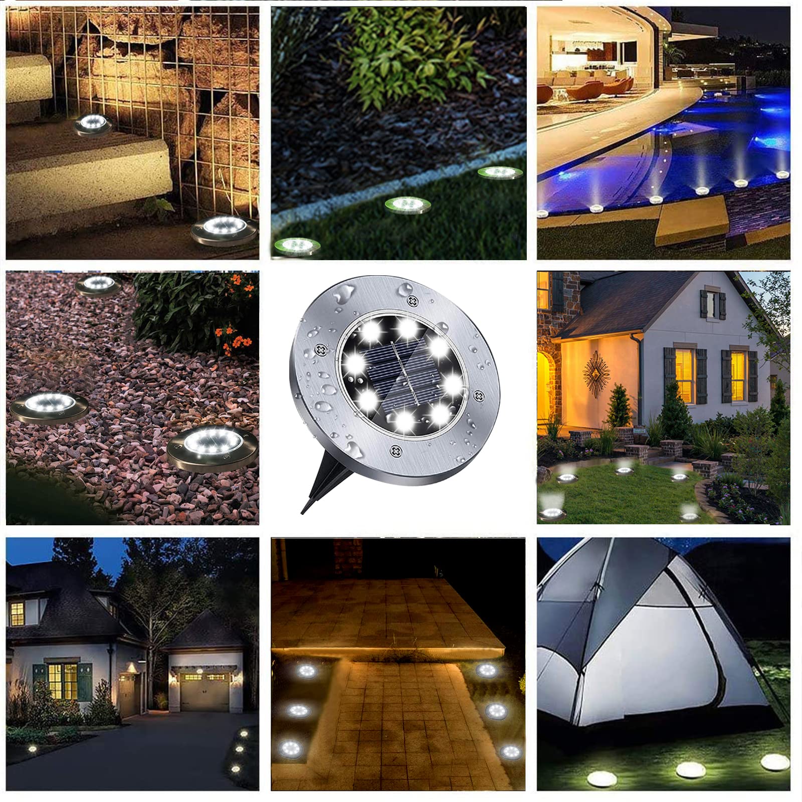 **Solar Powered Ground Lights - Waterproof Outdoor Garden Lights for Pathway, Yard, Deck, Lawn, Patio & Walkway | 8 Pack Bright White LED Landscape Lighting | Perfect for Nighttime Safety & Garden Decoration**