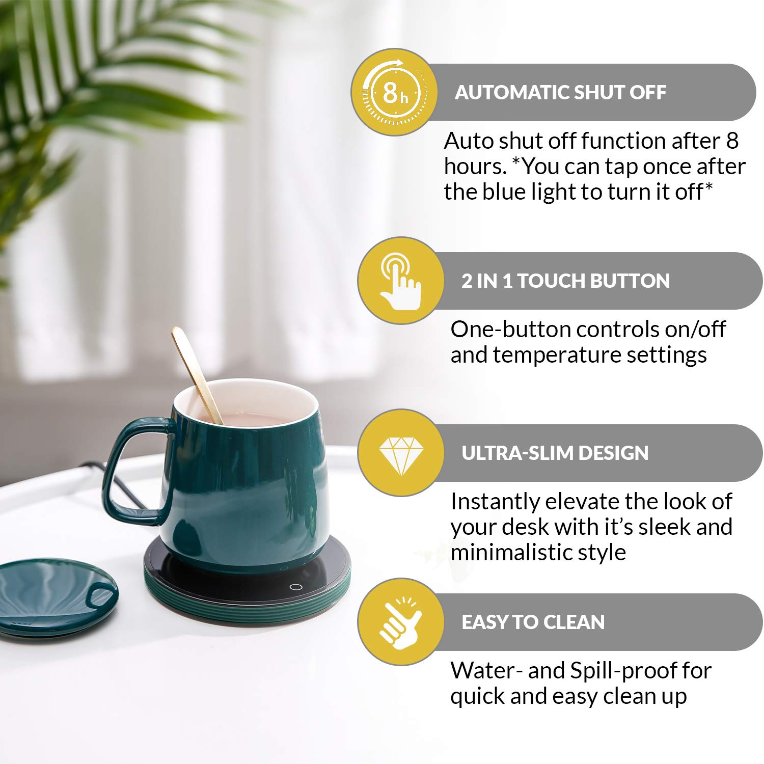 Electric Coffee Mug Warmer for Desk - Adjustable Temperature (120°F-140°F) with 2 Heat Settings - Perfect for Coffee, Tea, Hot Chocolate & Candle Melting - Ideal for Office, Home & Gifts (Mug Not Included)