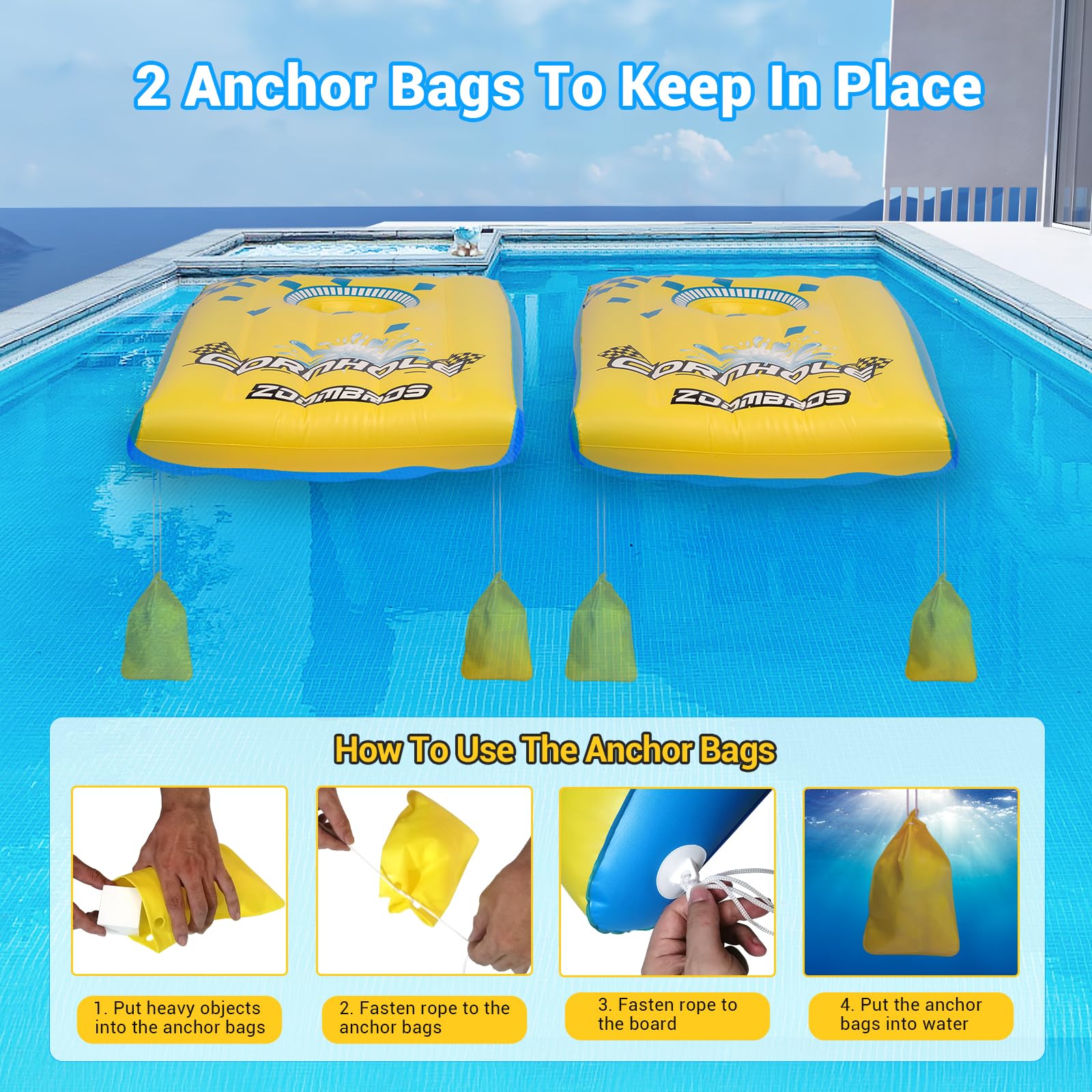 2-in-1 Inflatable Cornhole & Ring Toss Game Set with 6 Bean Bags - Floating Pool Party Games for Adults, Teens and Family - Perfect for Backyard BBQs, Beach Parties and Summer Gatherings
