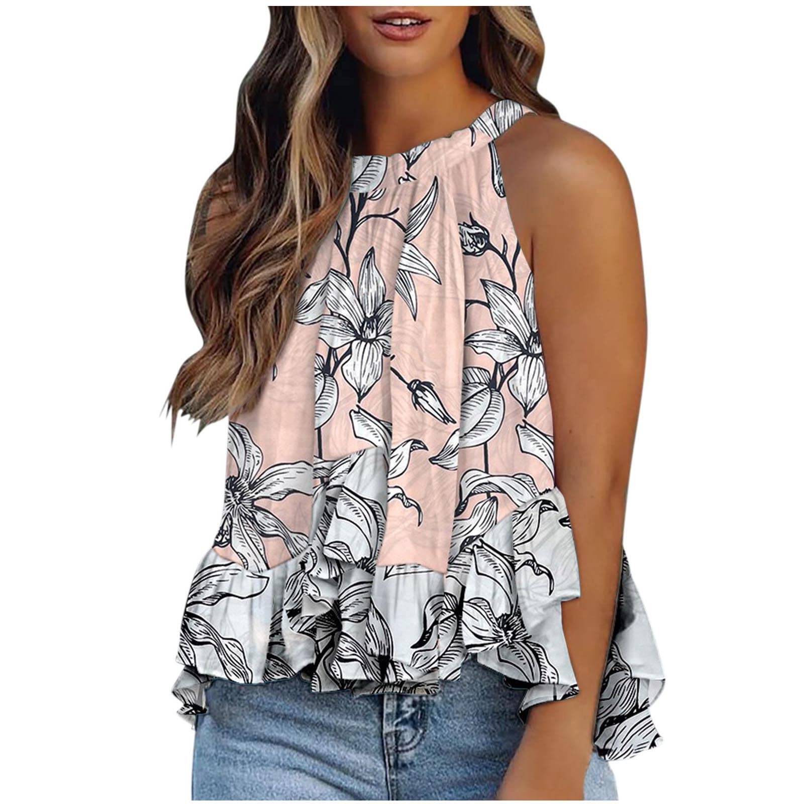Women's Daisy Printed Halter Tops - Sleeveless Casual Summer Tank Tops & Sexy Blouses | Perfect for Beach Outfits, Music Festivals & Summer Vacations