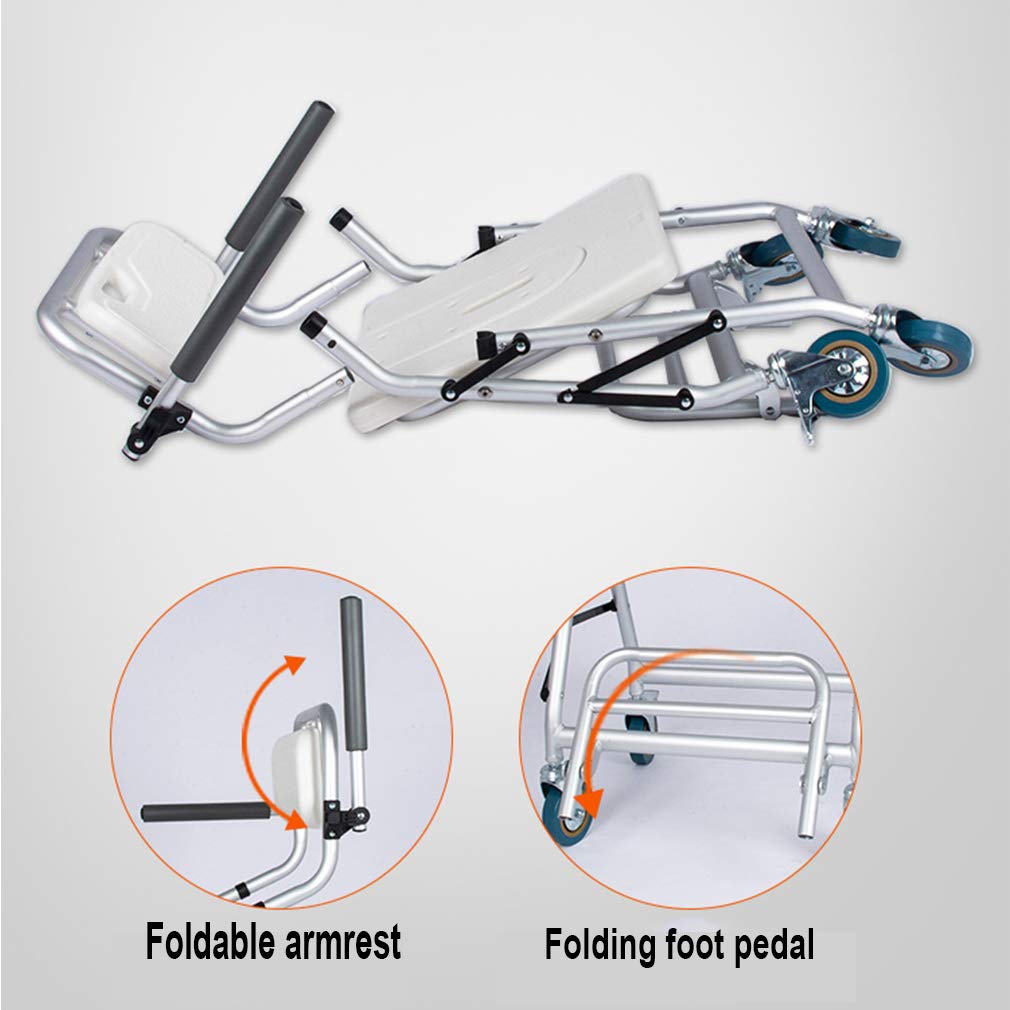 Foldable Mobile Shower Chair with 4-Wheel Brakes (360°) - Adjustable Height 46cm & Width 41cm - Wheelchair & Toilet Chair with Backrest for Elderly & Disabled - Safe Bathroom & Home Care Solution