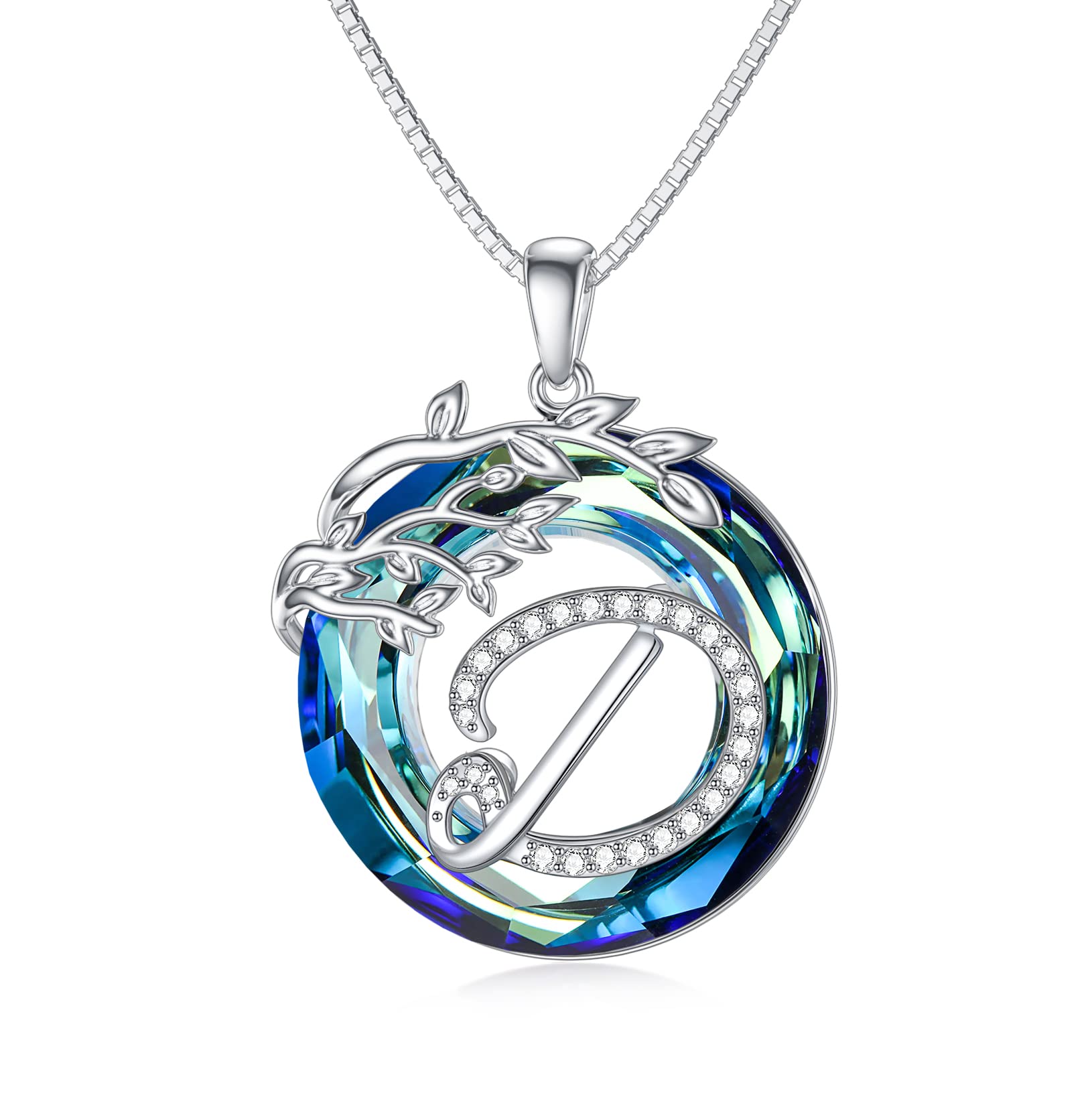 TOUPOP Sterling Silver Tree of Life Pendant Necklace with A-Z Initial Letter & Blue Crystal - Personalized Name Jewelry for Women, Girls - Birthday, Christmas, Anniversary Gift - Perfect for Everyday Wear, Date Nights & Special Occasions