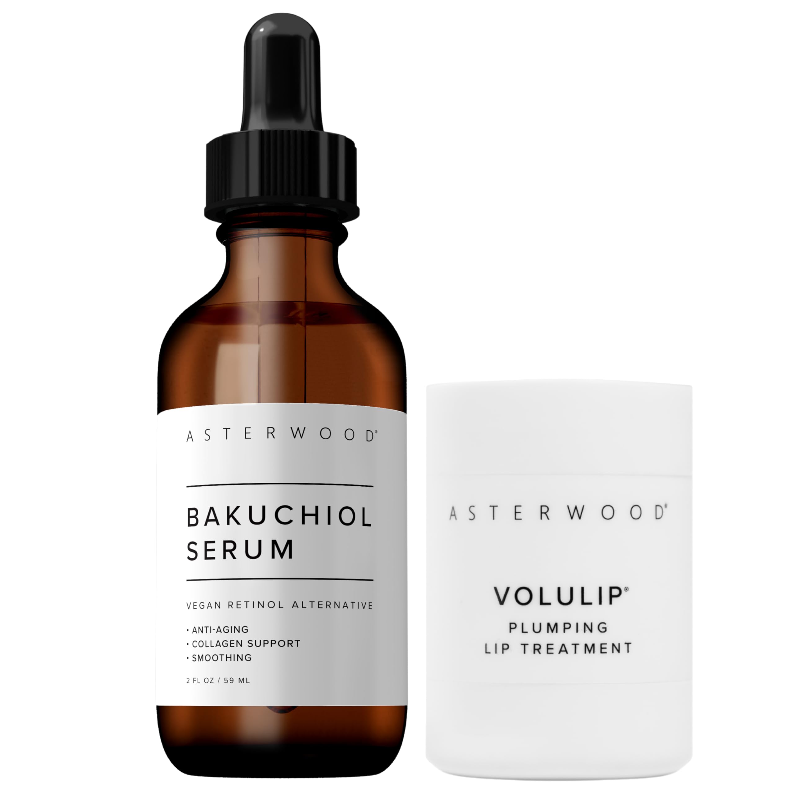 Asterwood Bakuchiol Serum 2 oz - Natural Retinol Alternative for Face & Anti-Aging + Hydrating Lip Treatment - Perfect for Nighttime Skincare Routine & Dry Lips Care