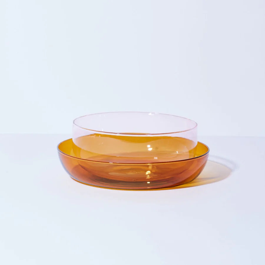 Premium Set of 2 Amber Glass Plates - Elegant Dinnerware for Home Dining, Party Serving & Special Occasions