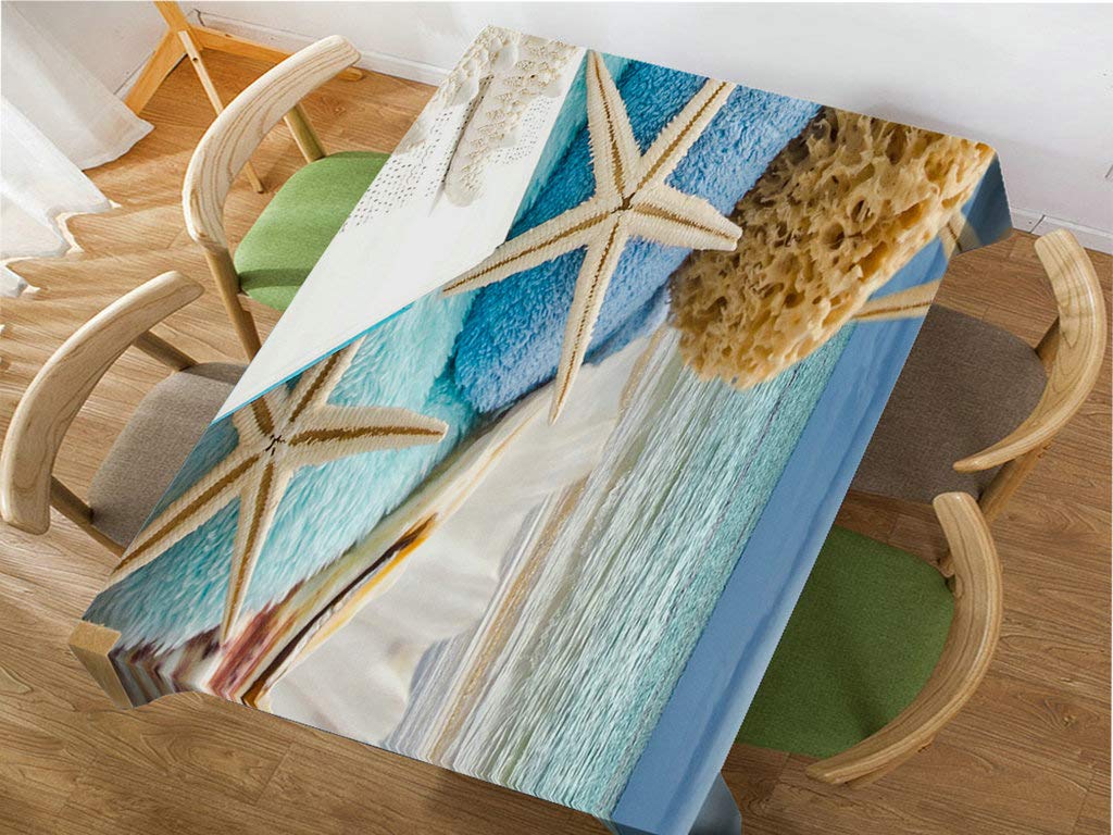 52x70 Inch Decorative Beach Tablecloth with Shells & Starfish Design - Rectangle Table Cover for Dining, BBQ, Picnic, Coffee Table - Perfect for Coastal Themed Parties & Outdoor Entertaining