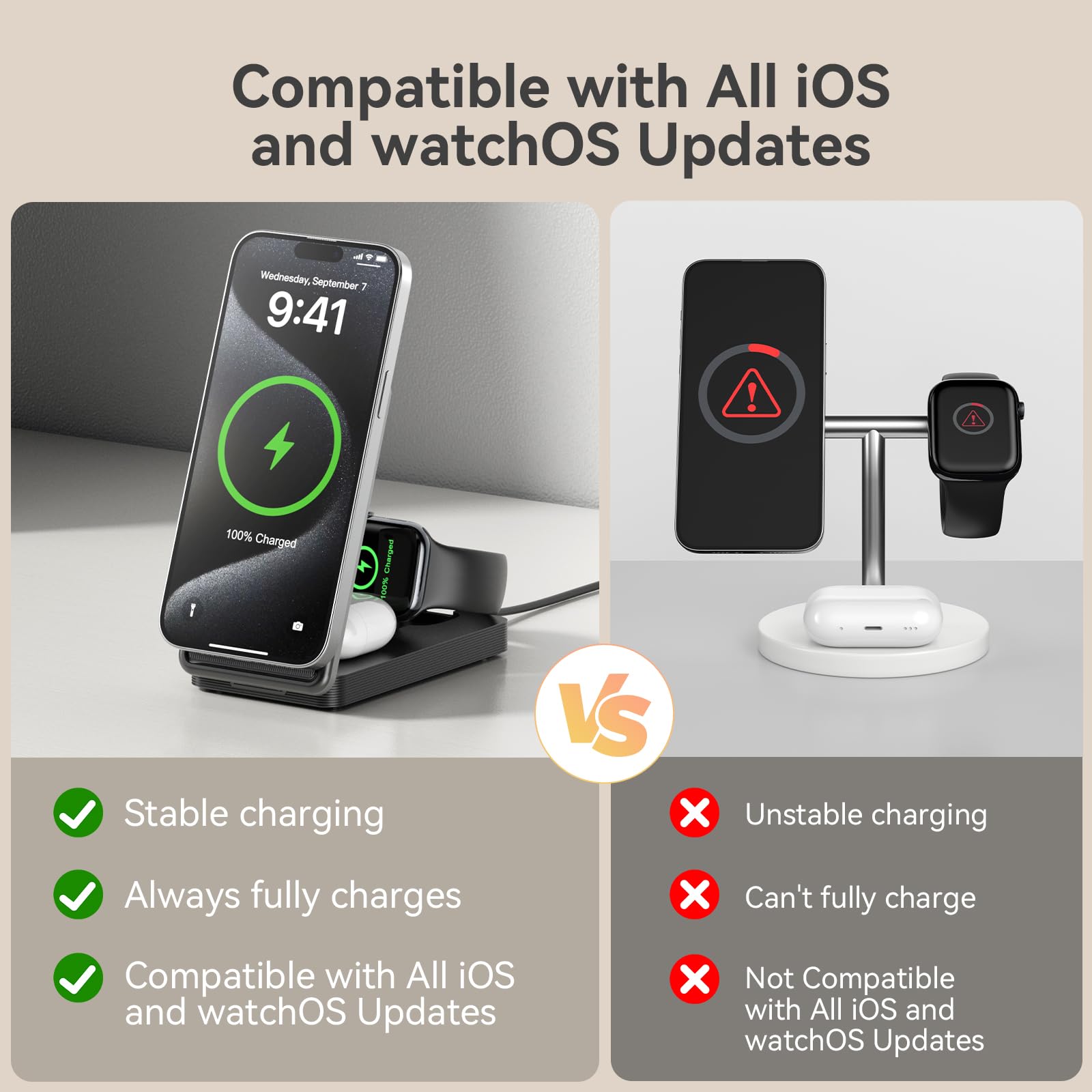 Qi2 3-in-1 Wireless Charging Station - 15W Fast Charger for iPhone 16/15 Pro/14/13/12, Apple Watch & AirPods - Multi-Device Magnetic Charging Pad for Home, Office & Travel