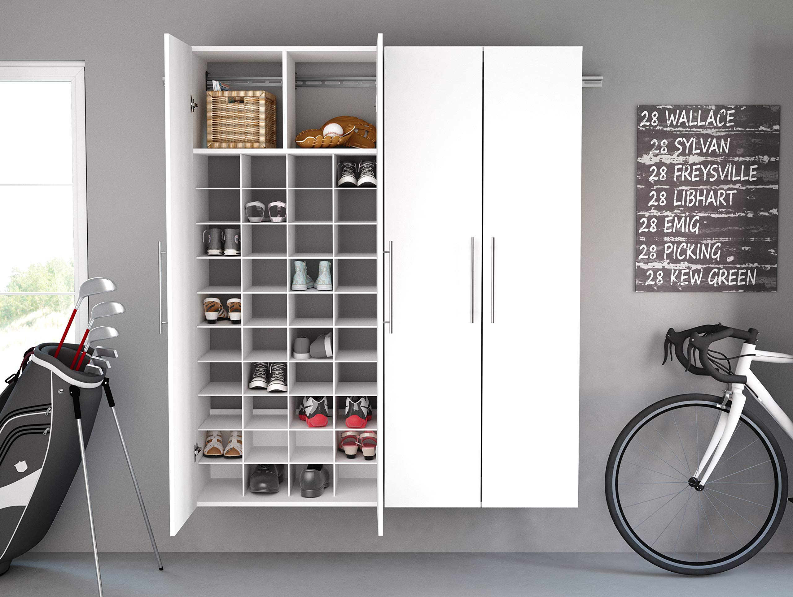 Prepac 30-Inch Wall Mounted Shoe Storage Cabinet with 40 Cubbies - White (30