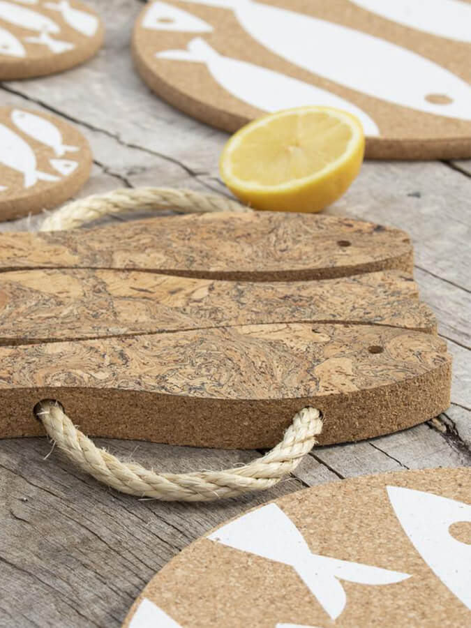 Natural Cork Trivet with Three Fish Design - Eco-Friendly Heat Resistant Coaster for Hot Pots & Pans - Perfect for Kitchen, Dining Table & Outdoor BBQ