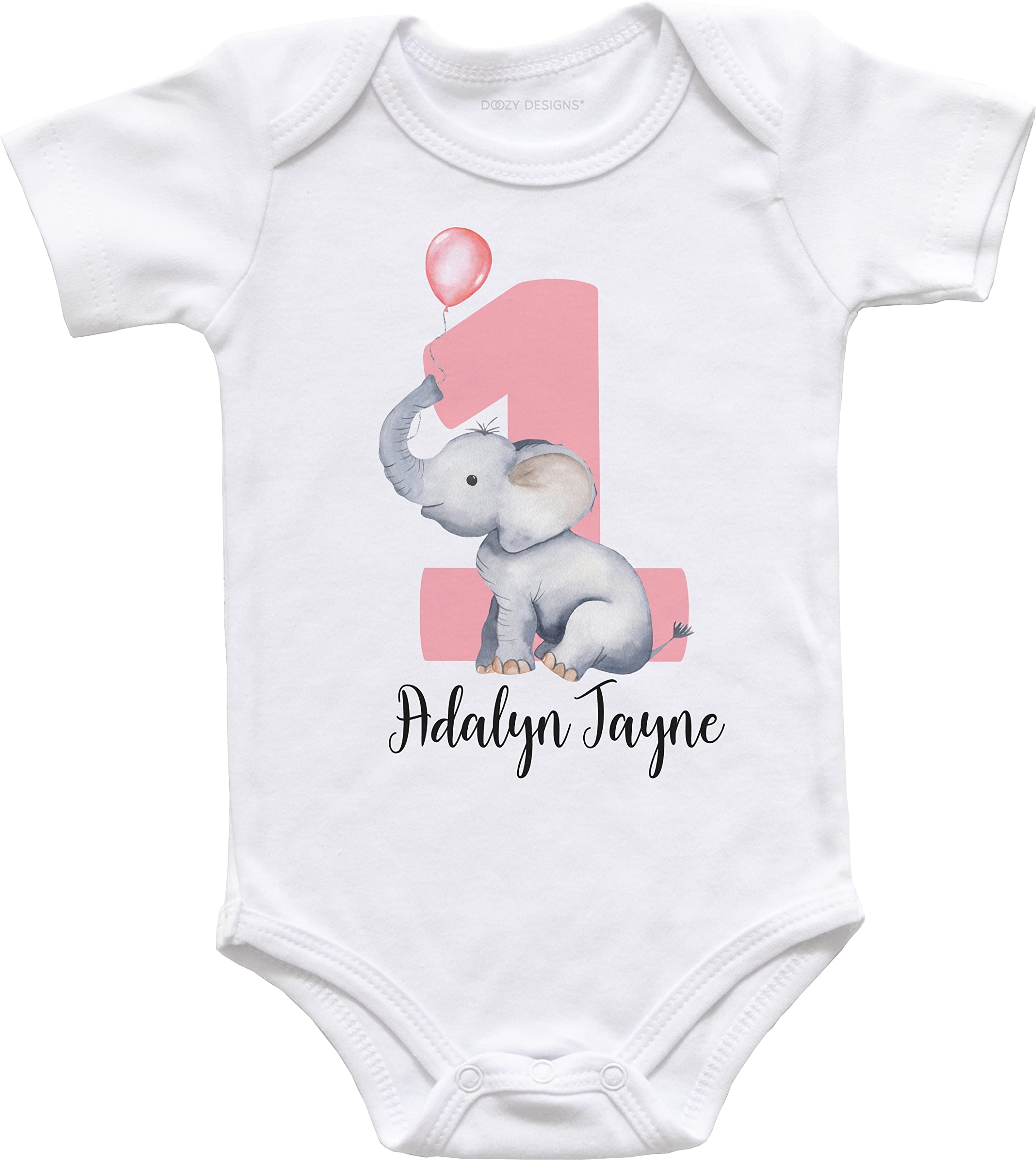Elephant Baby Name Shirt | First Birthday Outfit for Girls | 1st Birthday Onesie | Cake Smash Romper | Personalized Baby Girl Gift | Birthday Party, Photo Shoot & Special Occasion Outfit