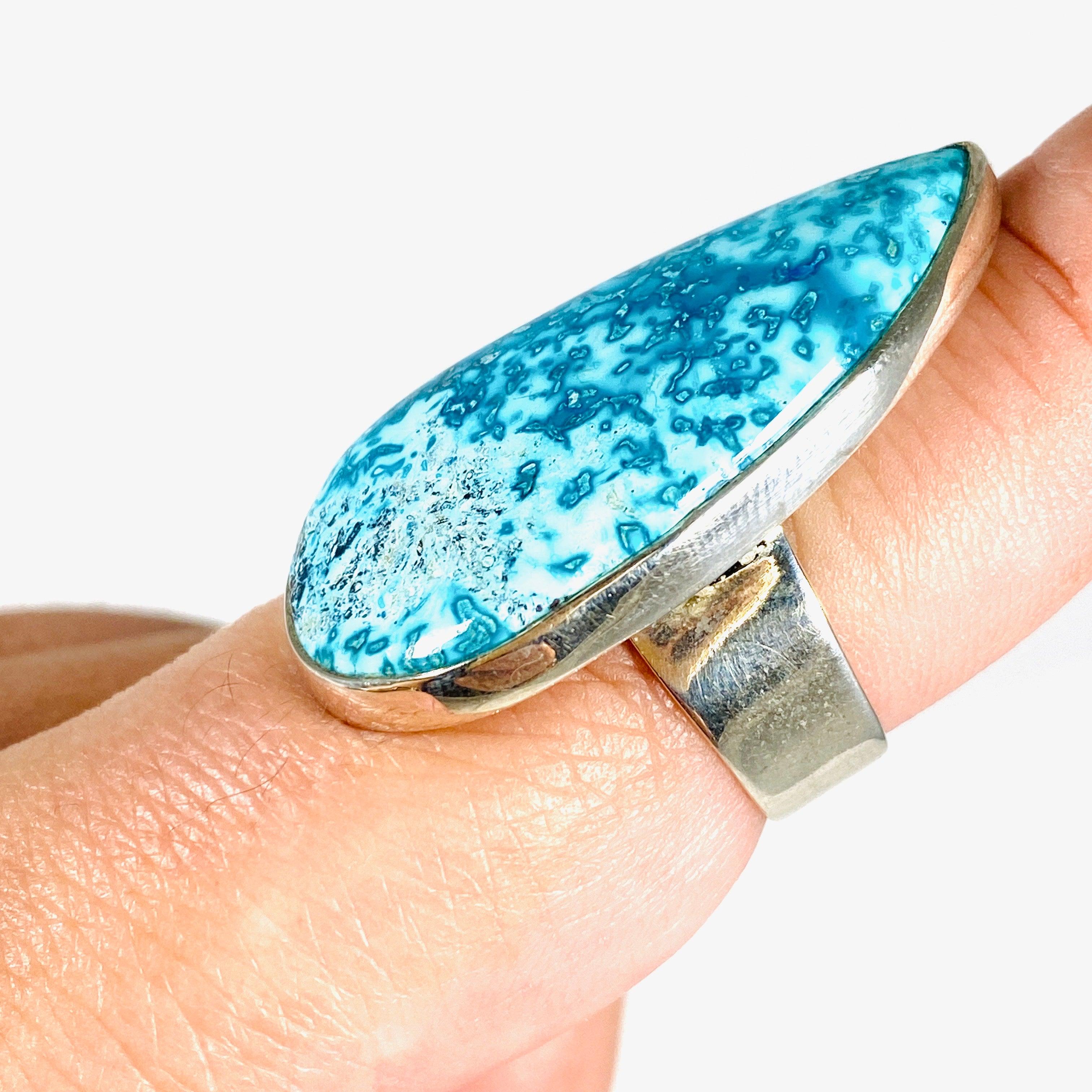 Shattuckite Teardrop Ring - Size 9 Blue Gemstone Jewelry KRGJ2512 for Women's Fashion & Boho Style