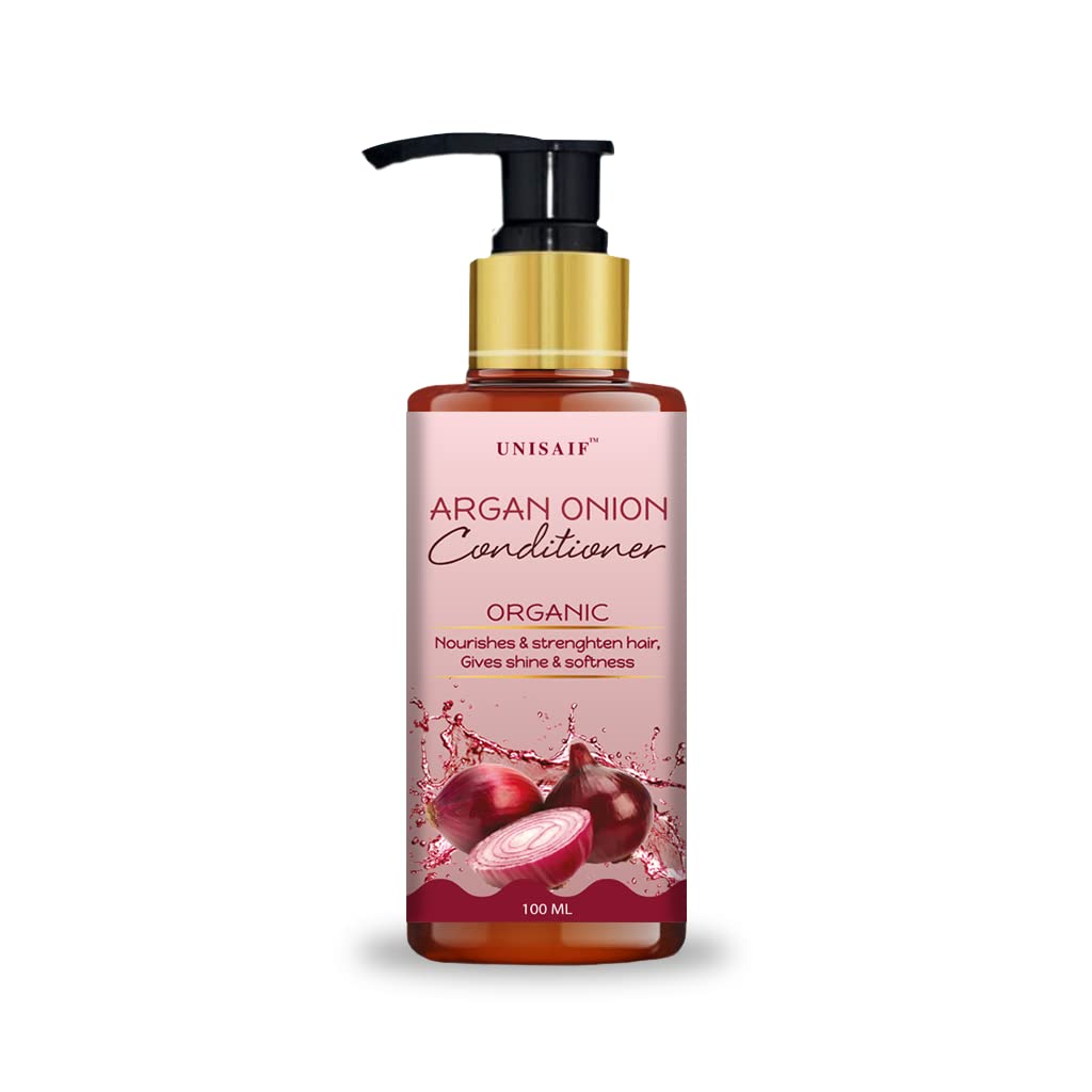 Unisaif Argan Onion Hair Conditioner for Dry & Frizzy Hair - Sulfate Free Deep Conditioning Treatment with Onion Seed Oil & Argan Oil - Promotes Hair Growth, Nourishes & Strengthens - 100ml for Women & Men - Perfect for Damaged Hair Repair & Daily Hydration