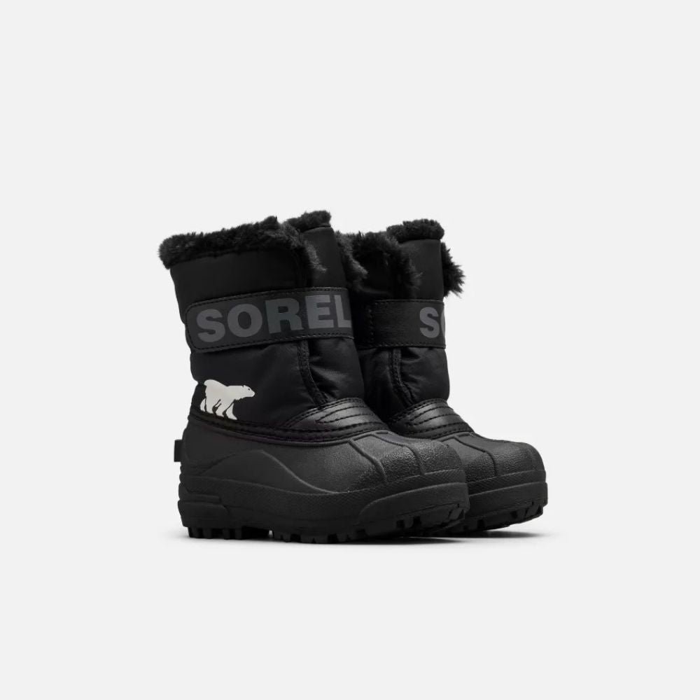 Sorel Snow Commander Kids Snow Boots - Waterproof Winter Boots for Boys & Girls, Black - Perfect for Snow Play, Sledding & Cold Weather Adventures