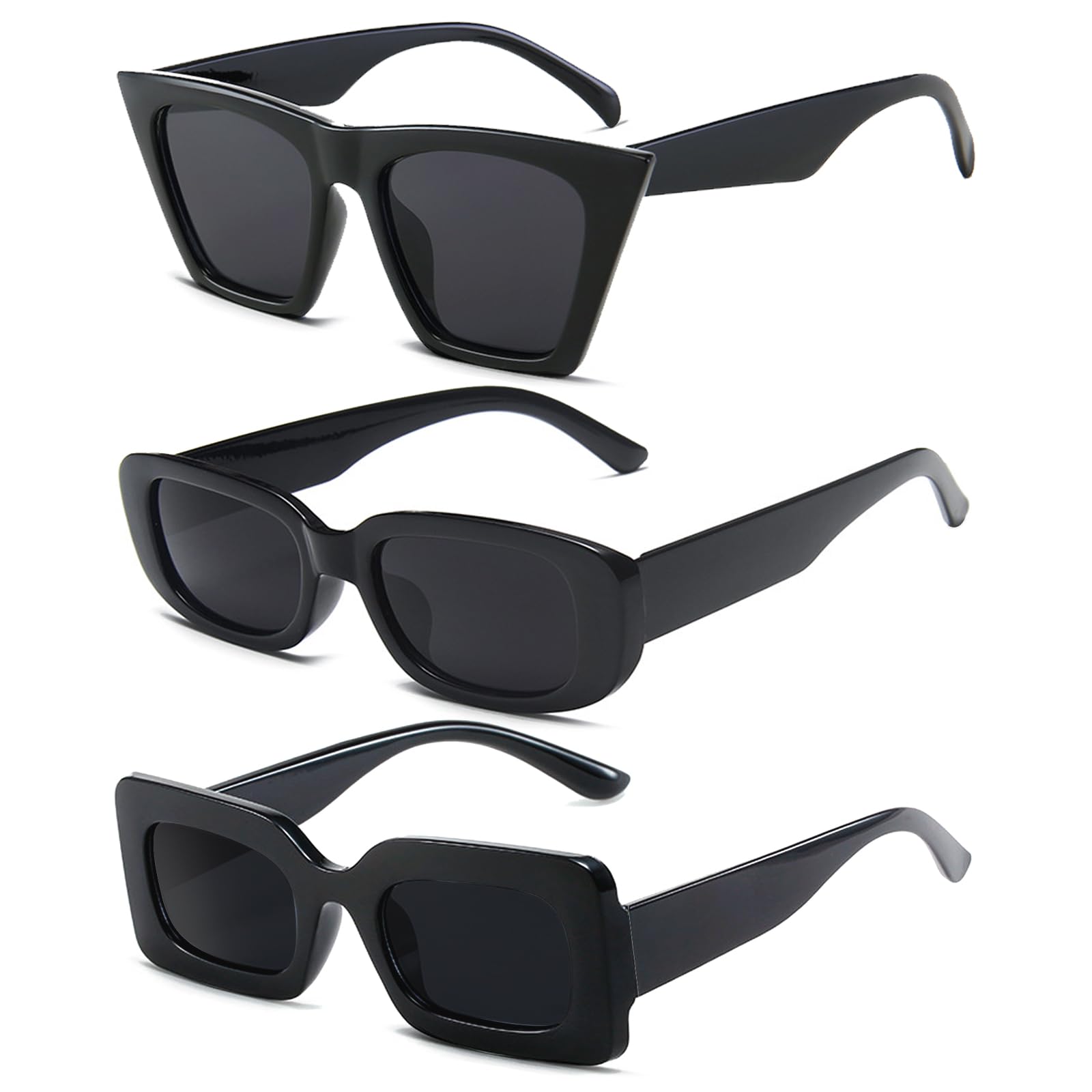 Pibupibu 3 Pack Fashion Sunglasses Set - Heart, Rectangle & Crystal Oversized Frames for Women & Men | Trendy Retro Y2K Style | Perfect for Parties, Beach & Summer Outfits