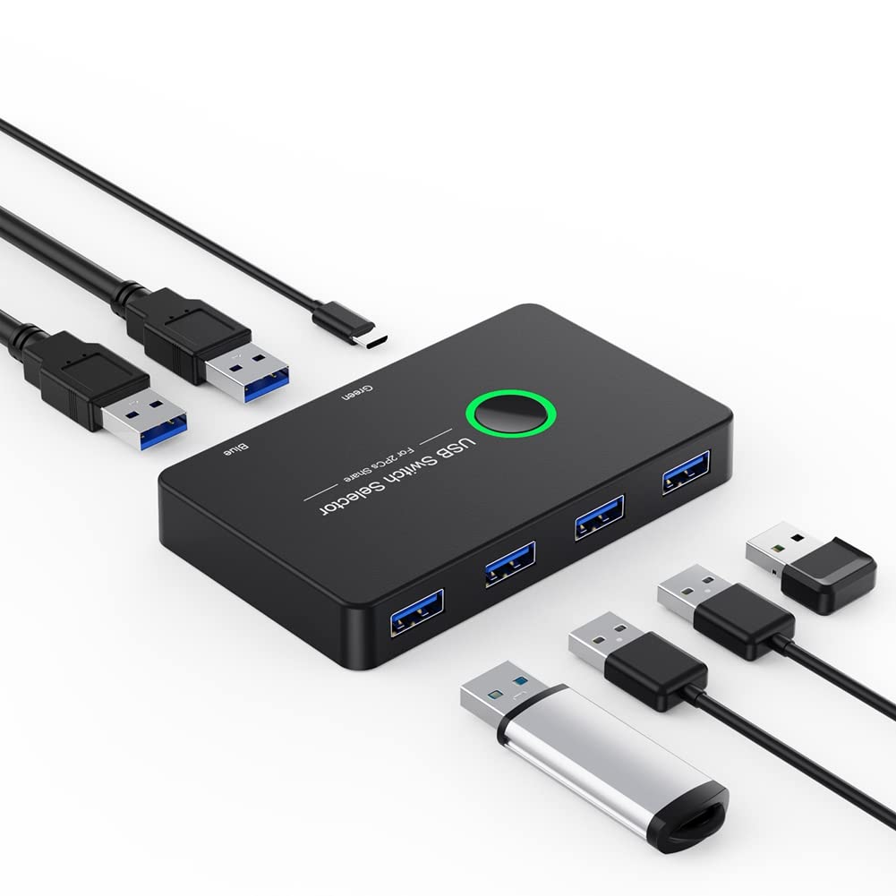 Graootoly USB 3.0 KVM Switch 2-Port for 4 Devices - Keyboard Mouse Printer Sharing for Home Office