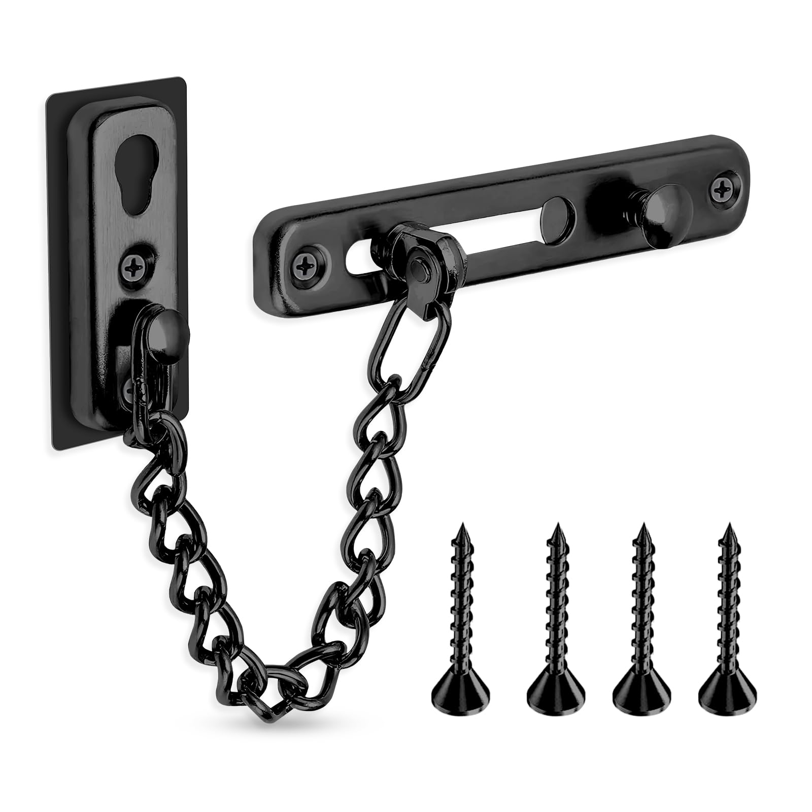 Stainless Steel Door Chain Lock with 4 Screws - Heavy Duty Security Latch for Bedroom, Inside Door, Home & Hotel Safety (Black) | Perfect for Apartment Security, Child Safety & Privacy Protection