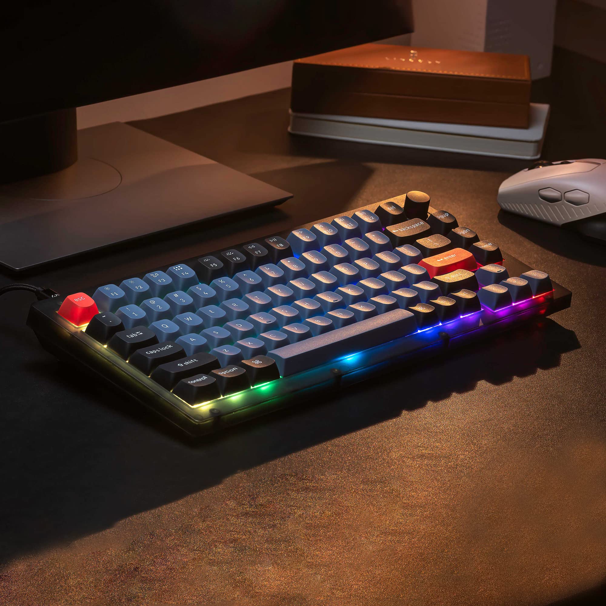 Keychron V1 Wired Custom Mechanical Keyboard with Knob - 75% Compact Layout, QMK/VIA Programmable, Hot-Swappable K Pro Red Switches, Mac/Windows/Linux Compatible (Frosted Black Translucent) - Perfect for Gaming, Coding & Office Work