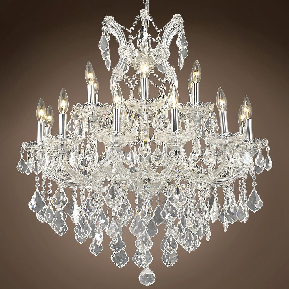 Maria Theresa 19-Light Chrome Chandelier with Crystals - Elegant Dining Room Lighting