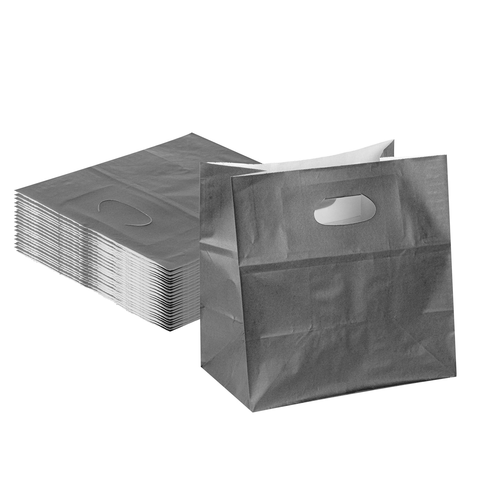 Eco-Friendly Gray Rectangle Paper Take Out Bags with Handles - 11x7x11 Inches (100 Count Bulk Pack) - Perfect for Restaurants, Cafes & Food Delivery Businesses
