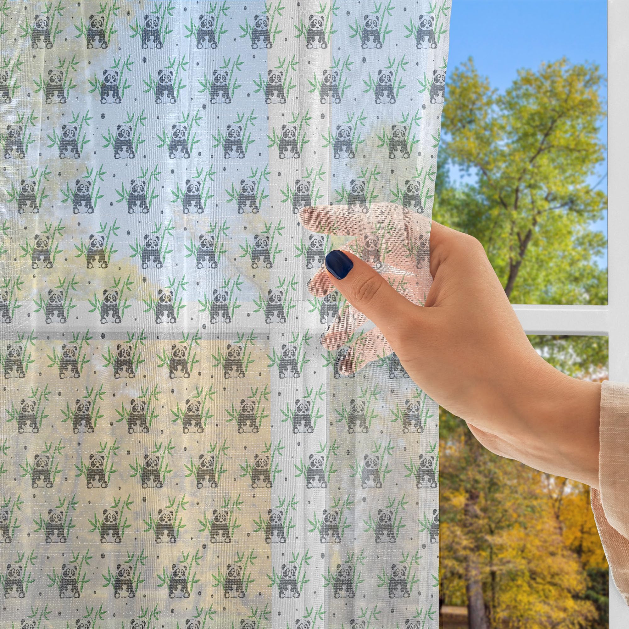 Ambesonne Panda & Tropical Leaf Tulle Curtains - 2 Panels, 108x72 Inches, White Black & Green Sheer Drapes with Rod Pocket | Wildlife Zoo Theme for Kids Room, Nursery, or Jungle-Themed Party Decor