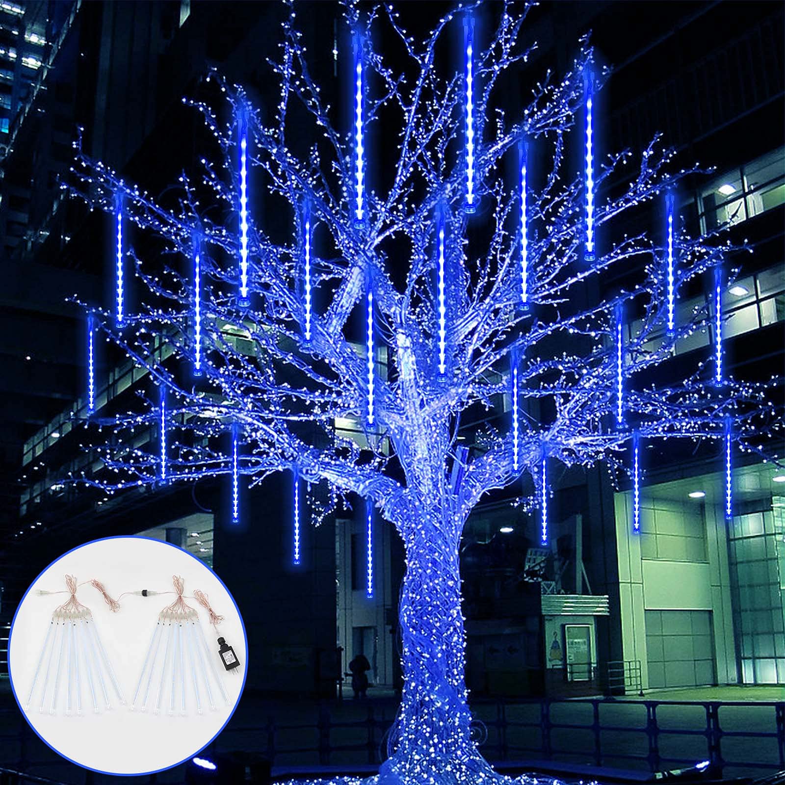 SANJICHA 2-Pack 16-Tube Extendable Meteor Shower Christmas Lights - 384 LED Plug-in Outdoor String Lights for Holiday Decorations (Blue) | Perfect for Christmas Tree, Garden, Patio, and Yard Decorations
