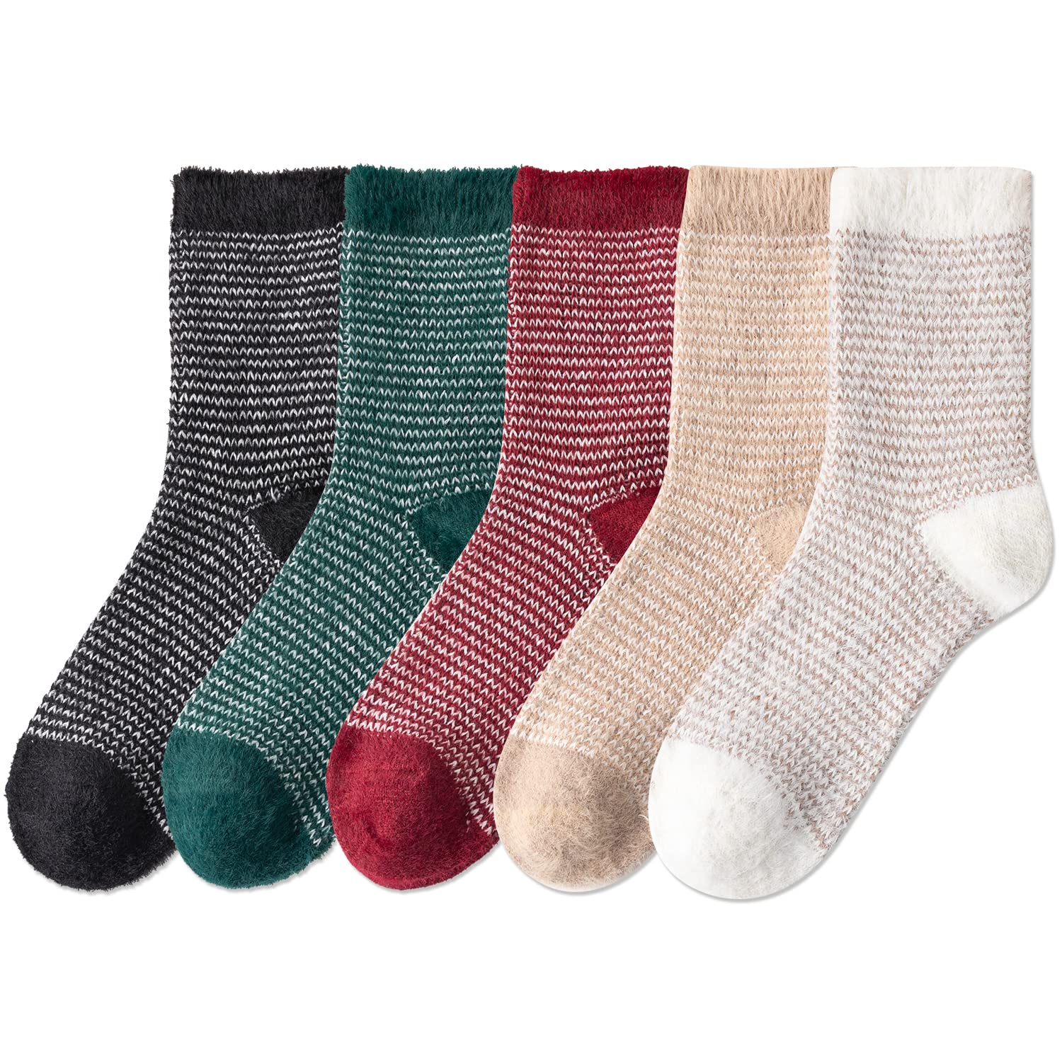 Vintage Wool Socks for Women - 5 Pairs Soft Warm Crew Socks with Unique Print - Perfect for Winter & Christmas Gifts