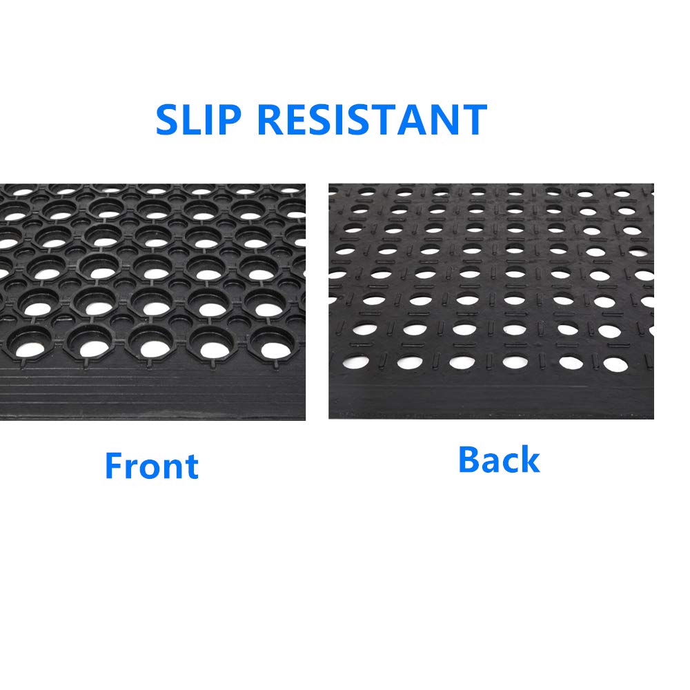 Premium Anti-Fatigue Rubber Door Mat - Non-Slip Drainage Floor Mat for Kitchen, Bathroom, Restaurant & Garage - Heavy Duty Indoor/Outdoor Use - Black 24