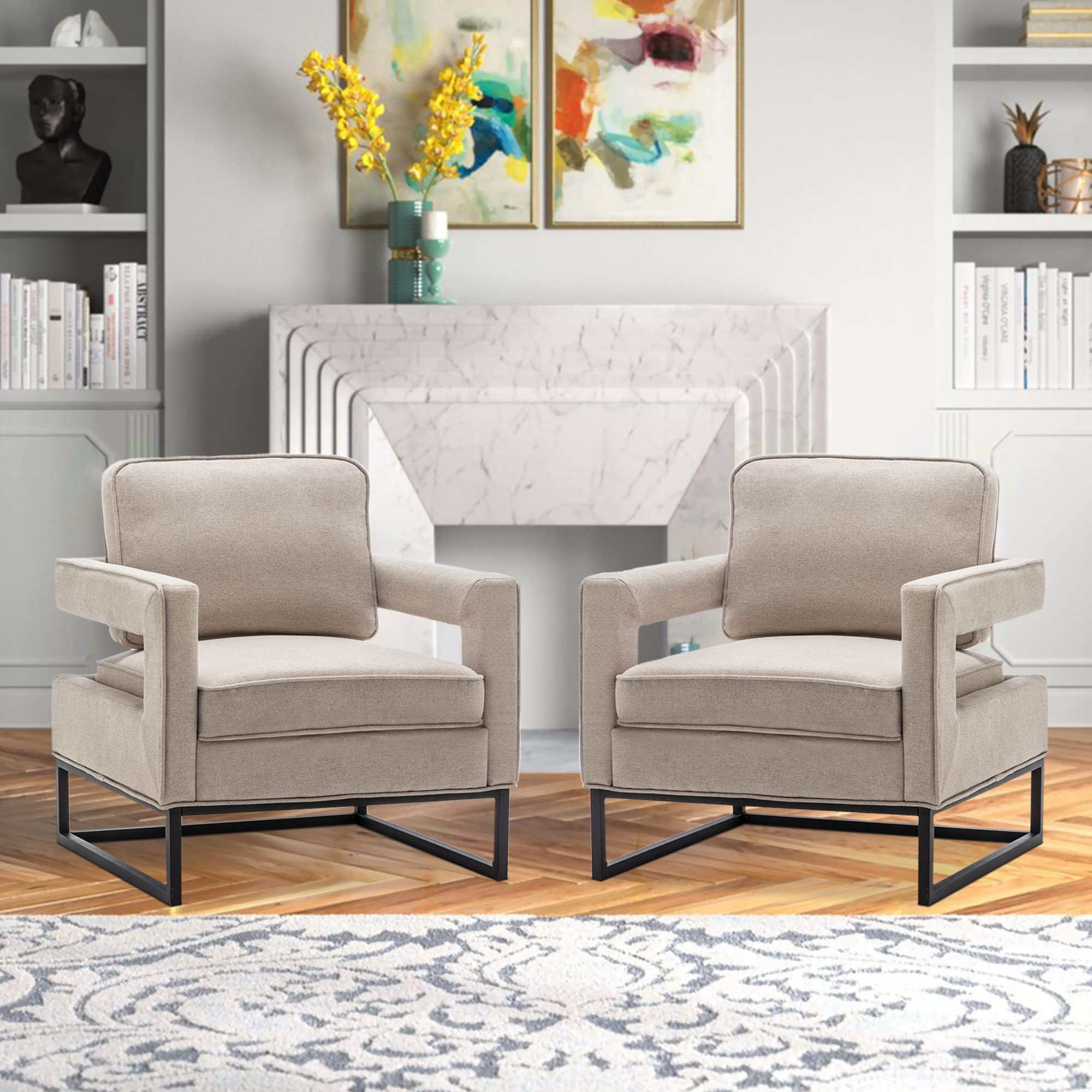 Modern Accent Chair Mid Century Armchair with Removable Cushion - Upholstered Lounge Chair for Living Room, Bedroom & Reception - Beige - Perfect for Relaxing, Reading or Adding Stylish Seating to Any Space